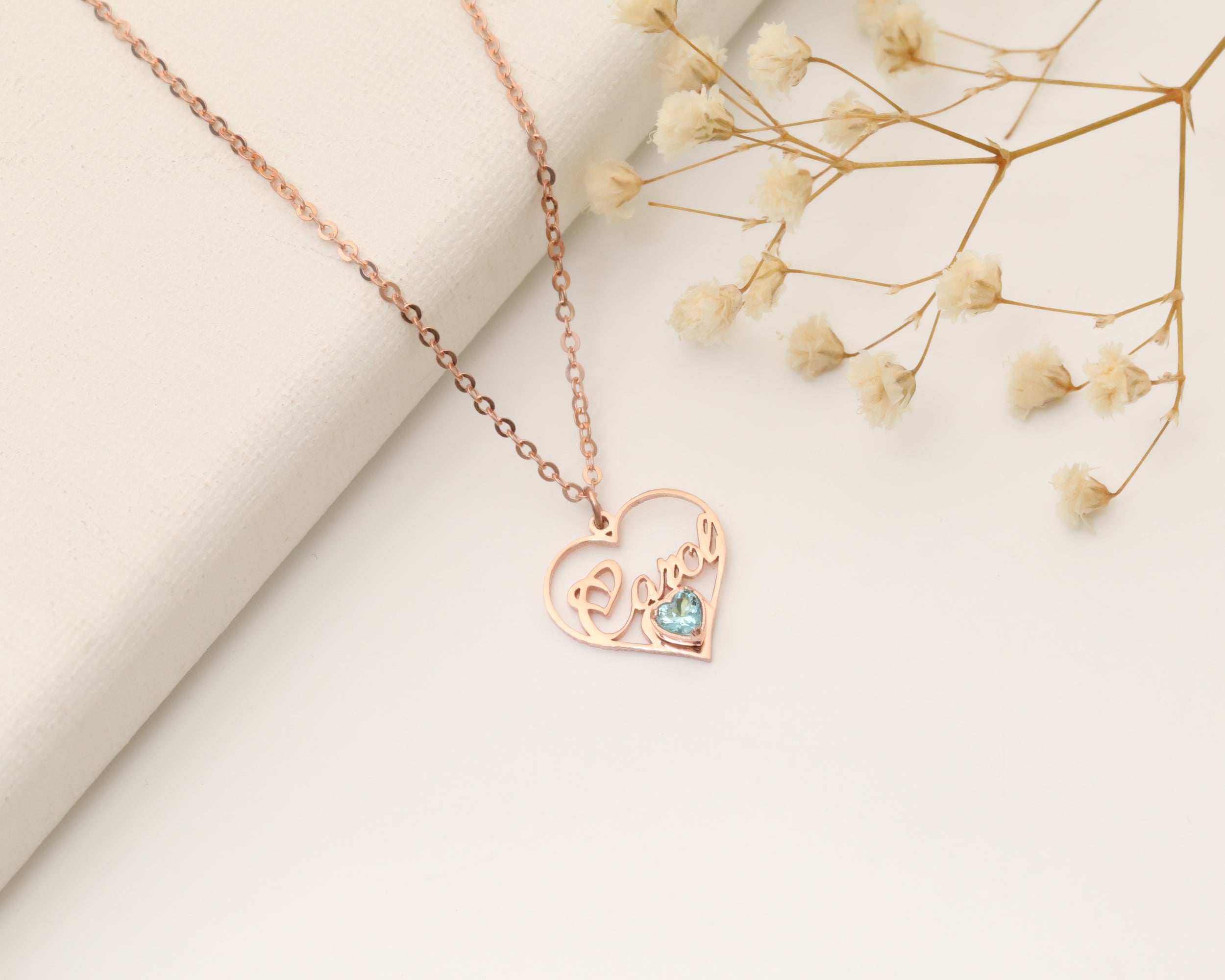 Custom Name Heart Birthstone Necklace