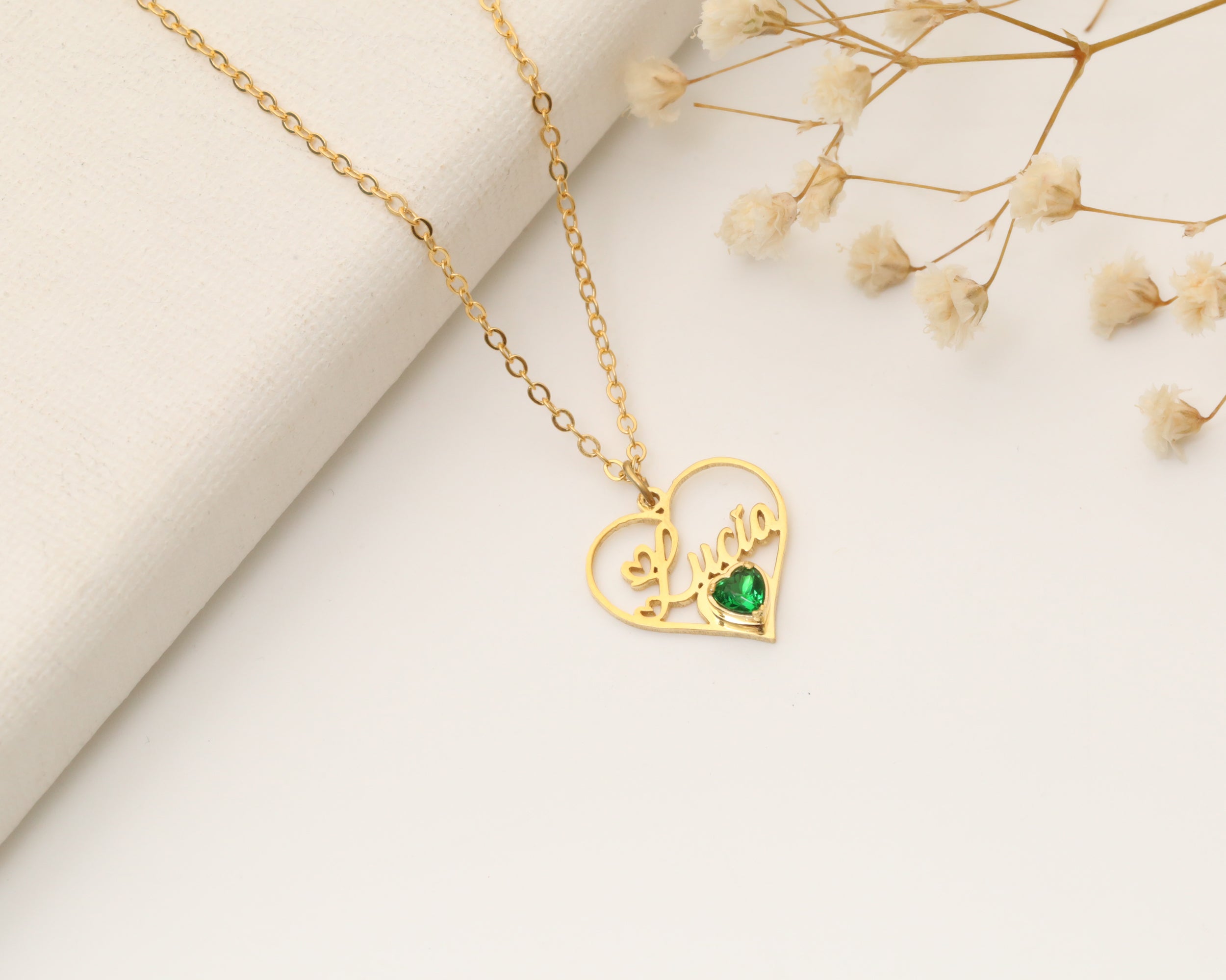 Custom Name Heart Birthstone Necklace