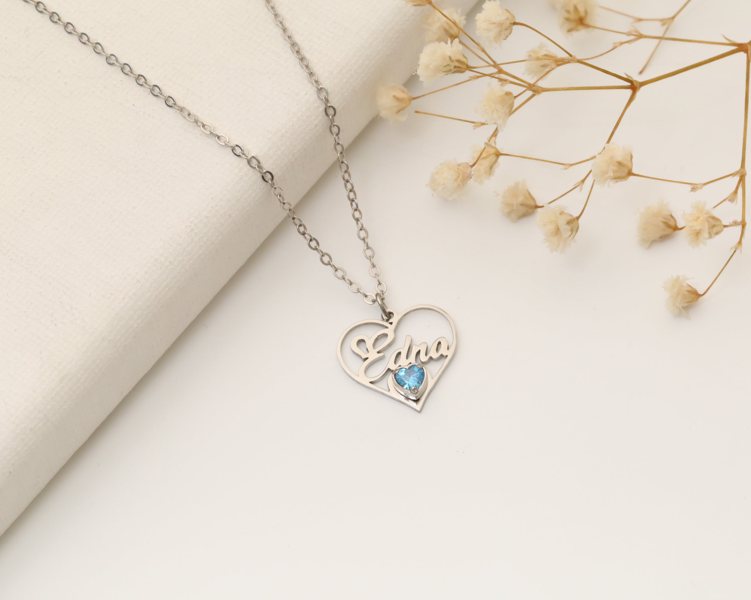 Custom Name Heart Birthstone Necklace