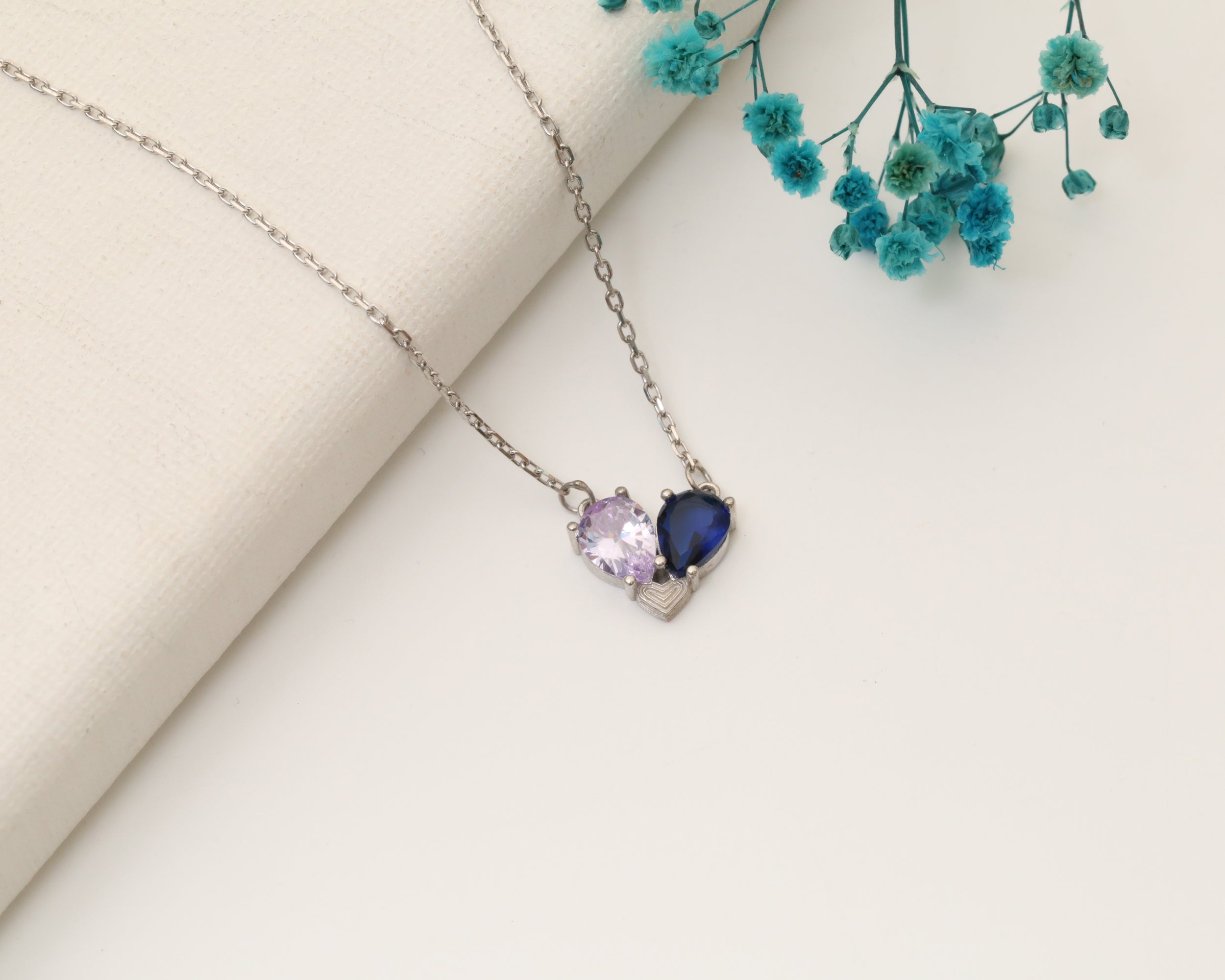 Two Stone Heart Birthstone Necklace
