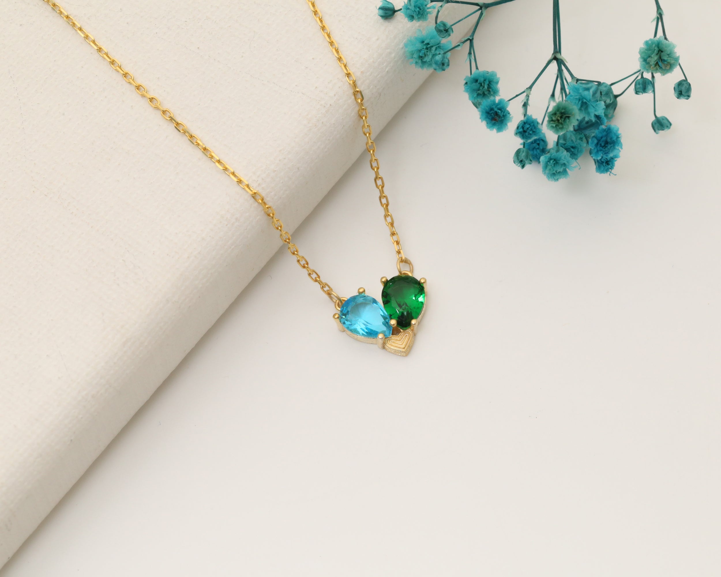 Two Stone Heart Birthstone Necklace