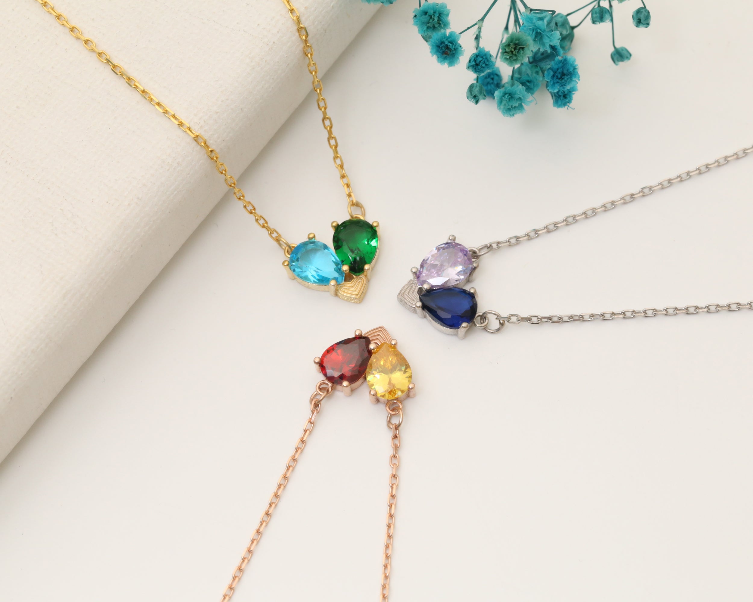Two Stone Heart Birthstone Necklace
