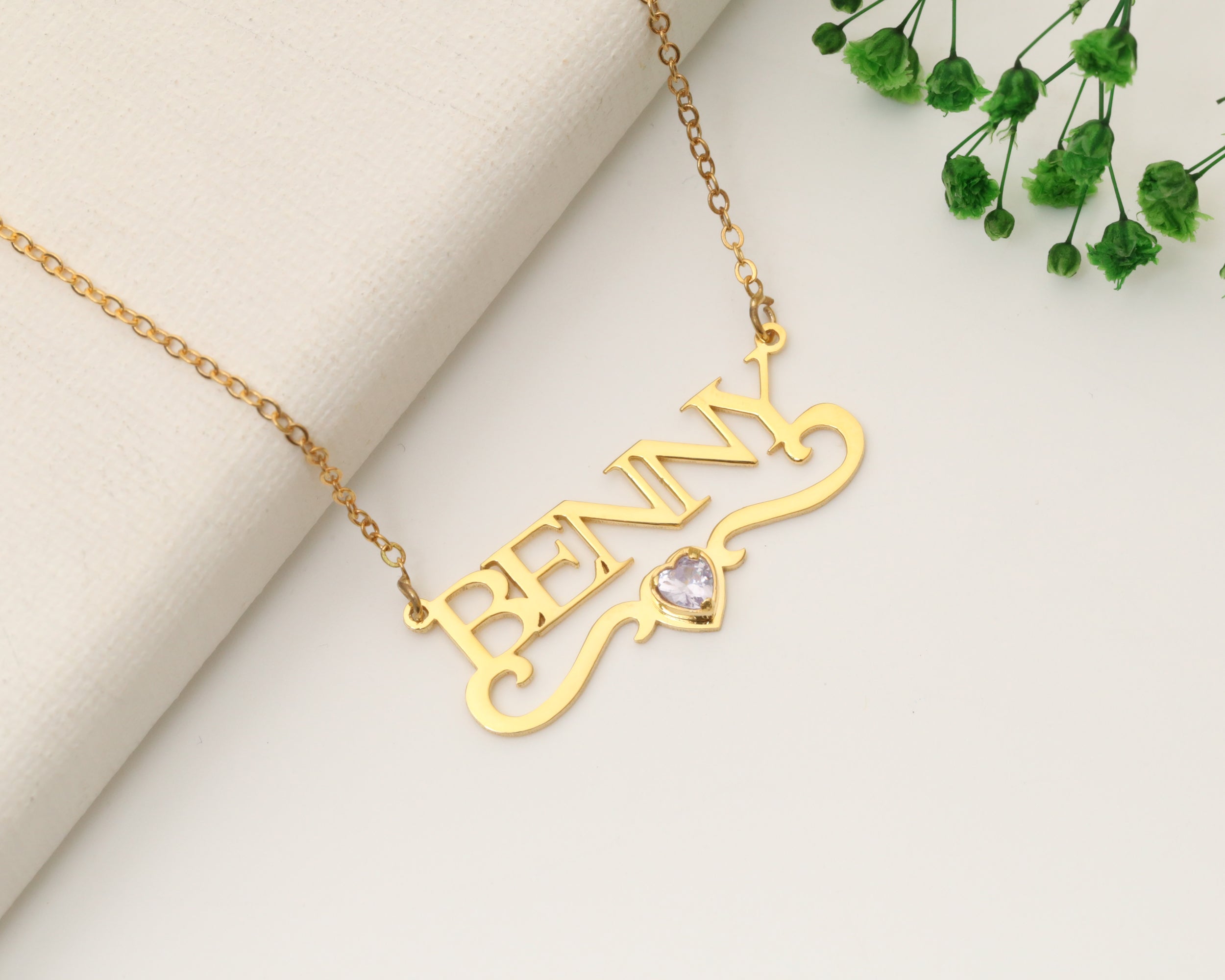 Custom Name Necklace with Birthstone Heart