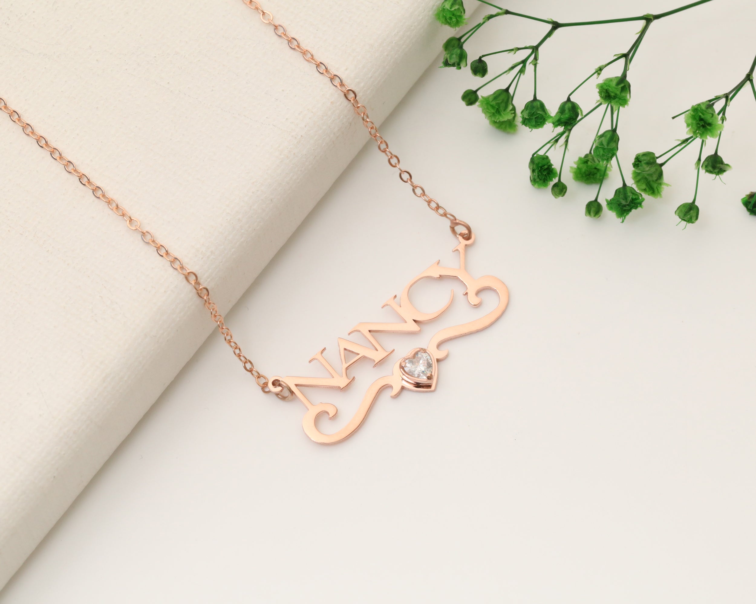 Custom Name Necklace with Birthstone Heart