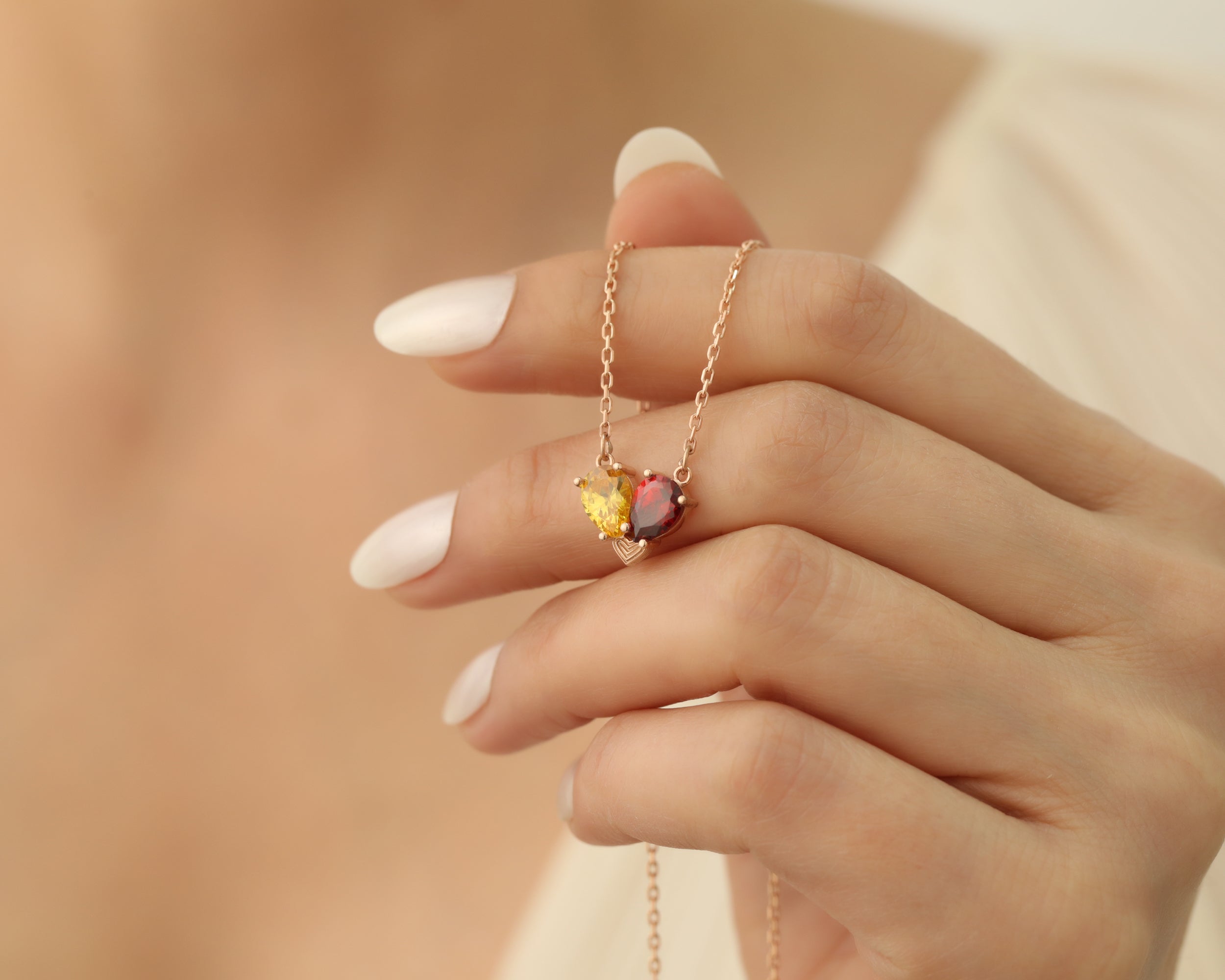 Two Stone Heart Birthstone Necklace