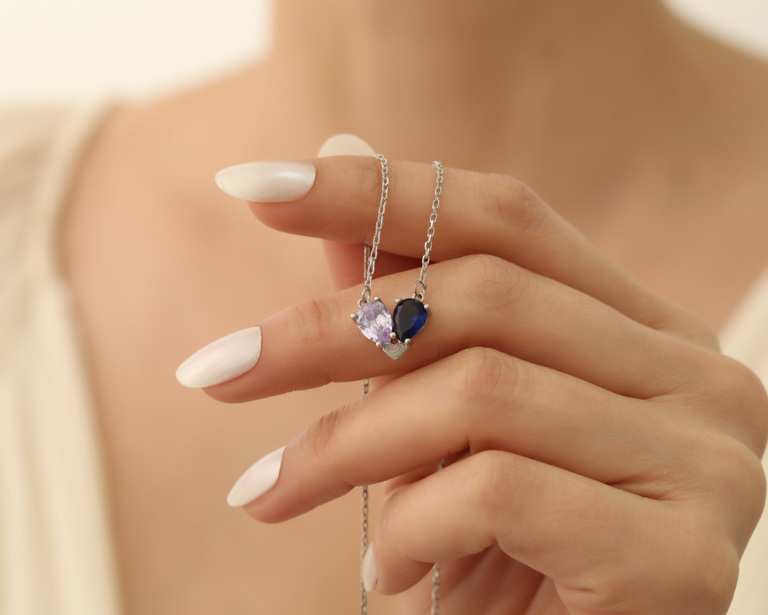 Two Stone Heart Birthstone Necklace