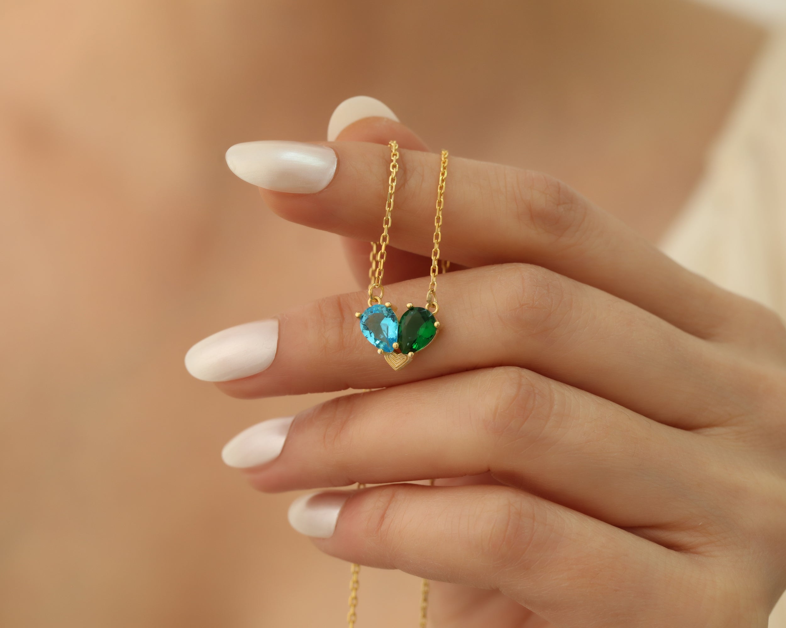 Two Stone Heart Birthstone Necklace