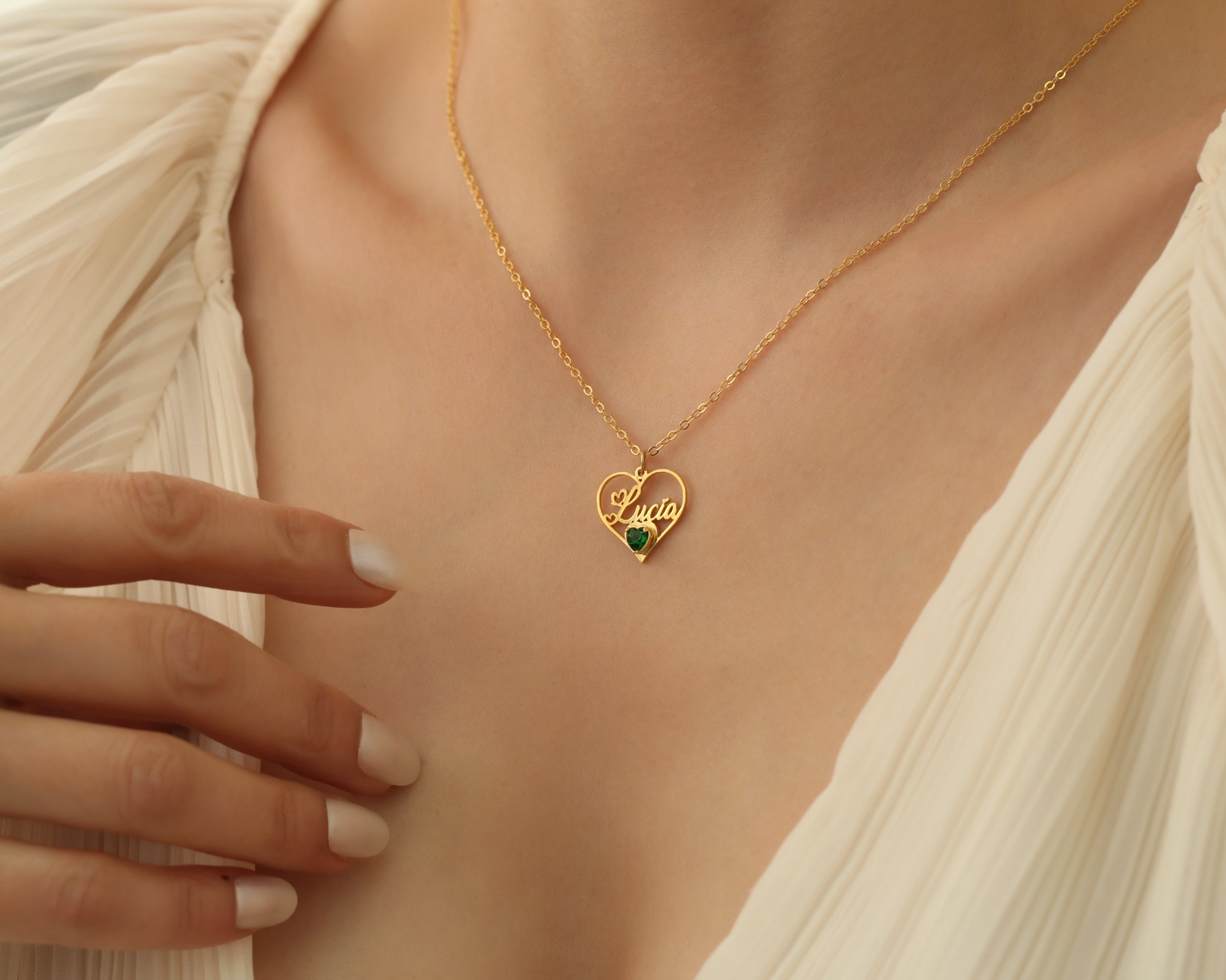Custom Name Heart Birthstone Necklace
