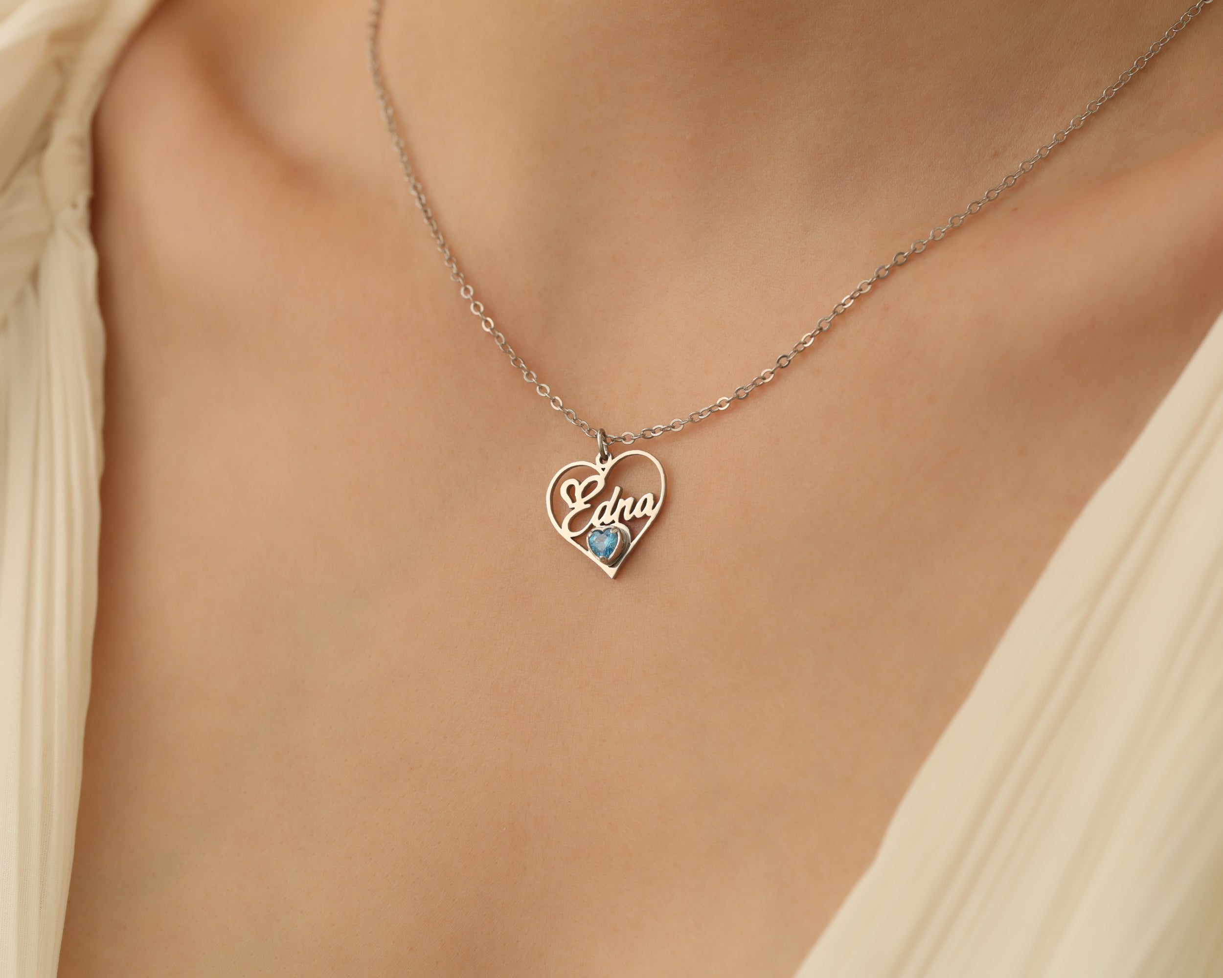 Custom Name Heart Birthstone Necklace