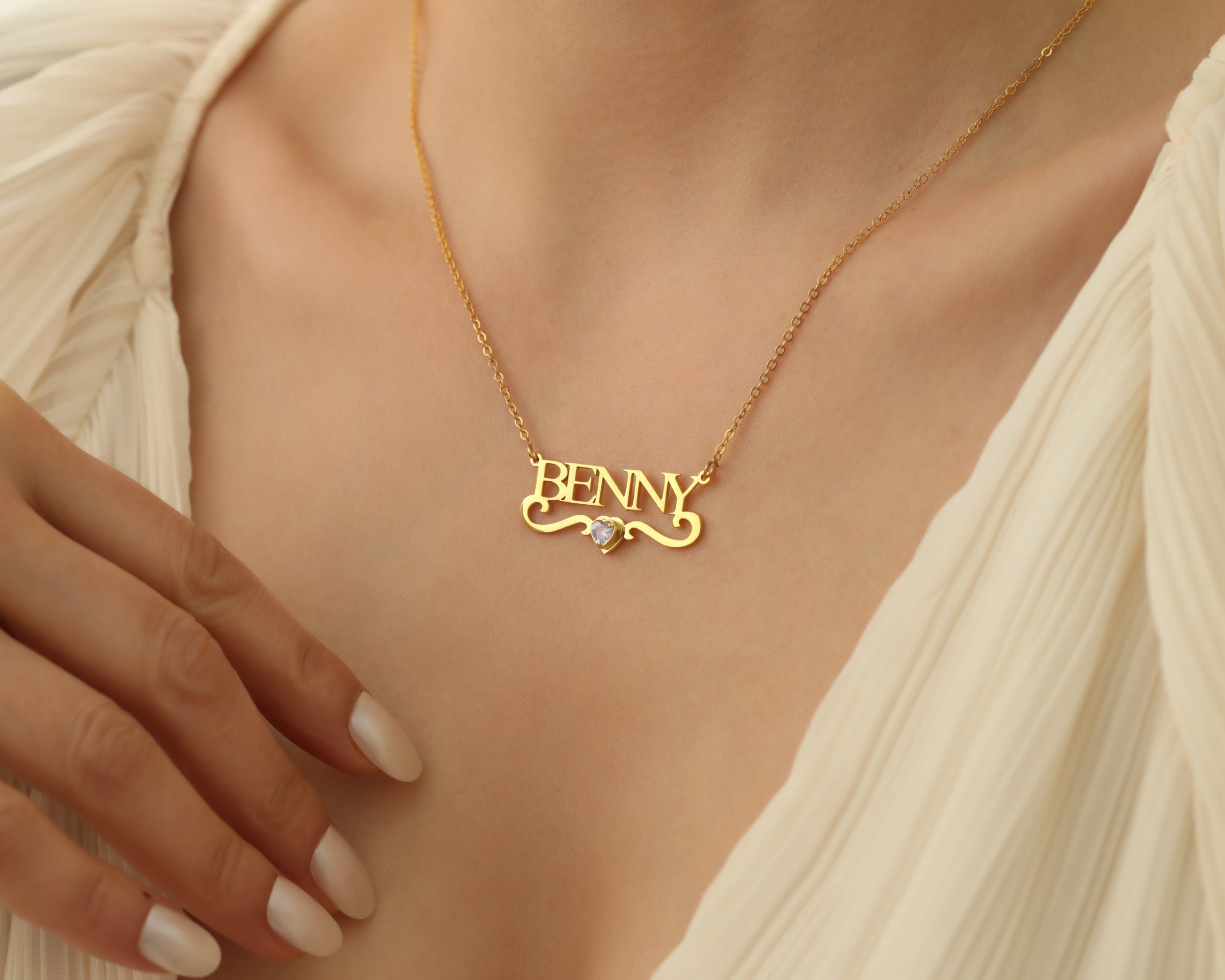 Custom Name Necklace with Birthstone Heart