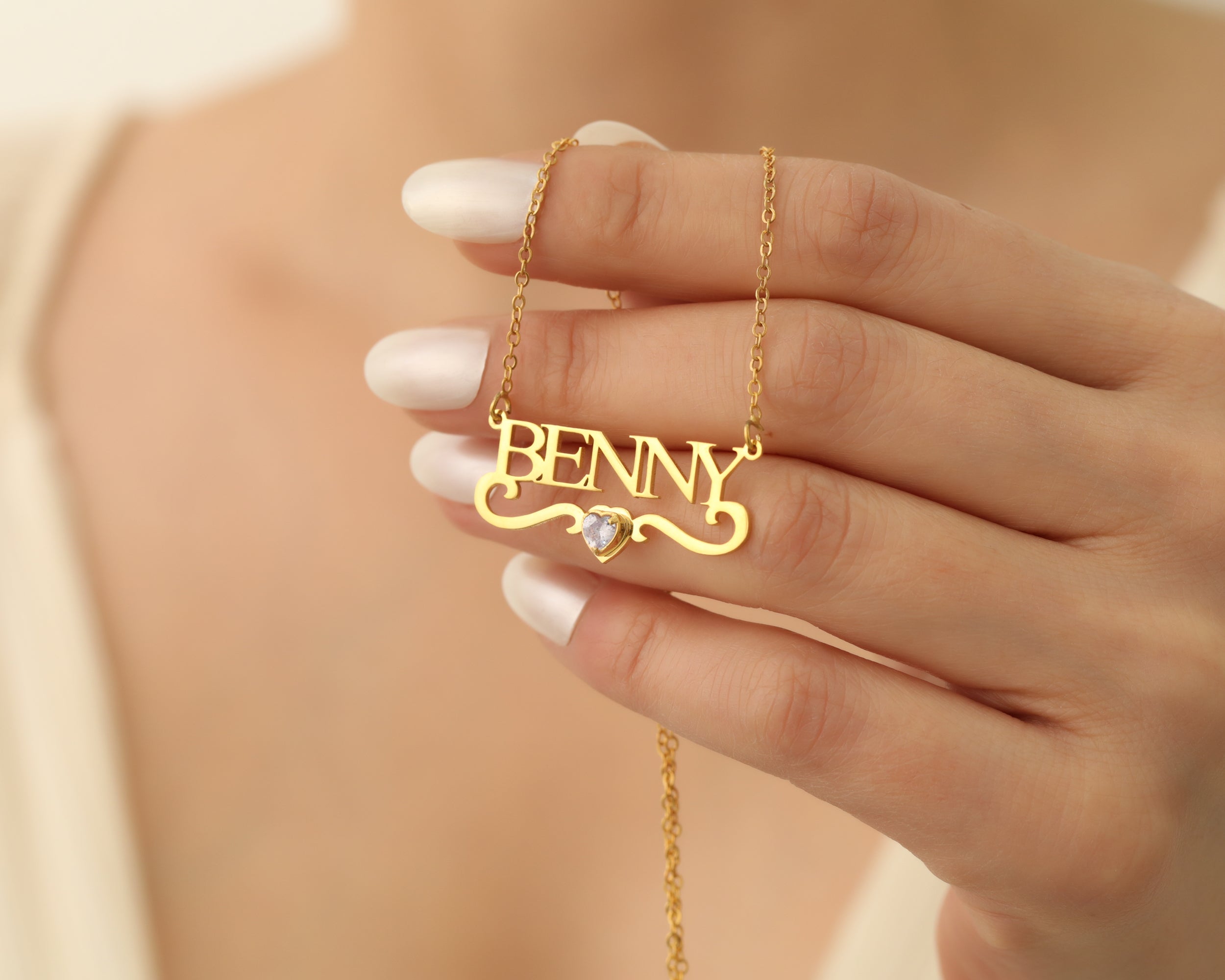 Custom Name Necklace with Birthstone Heart