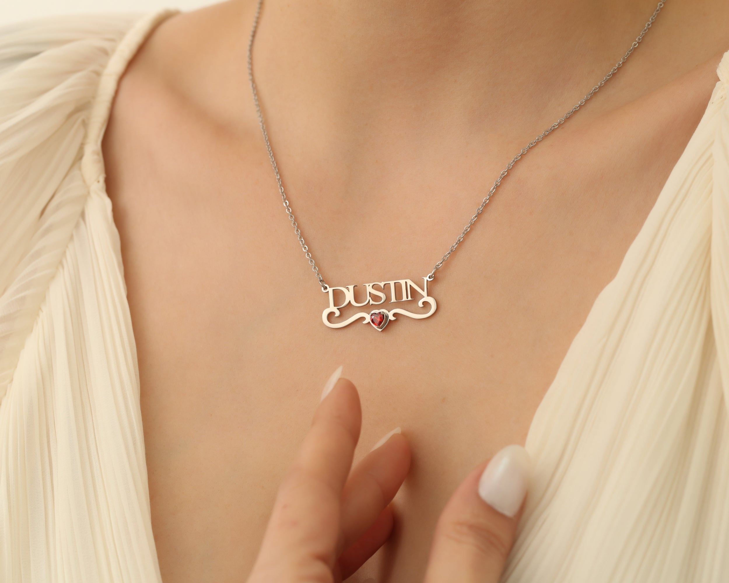 Custom Name Necklace with Birthstone Heart