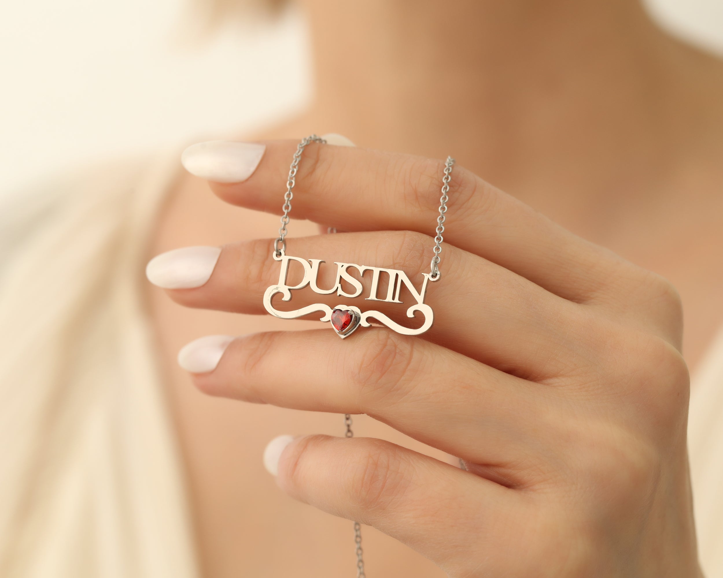 Custom Name Necklace with Birthstone Heart