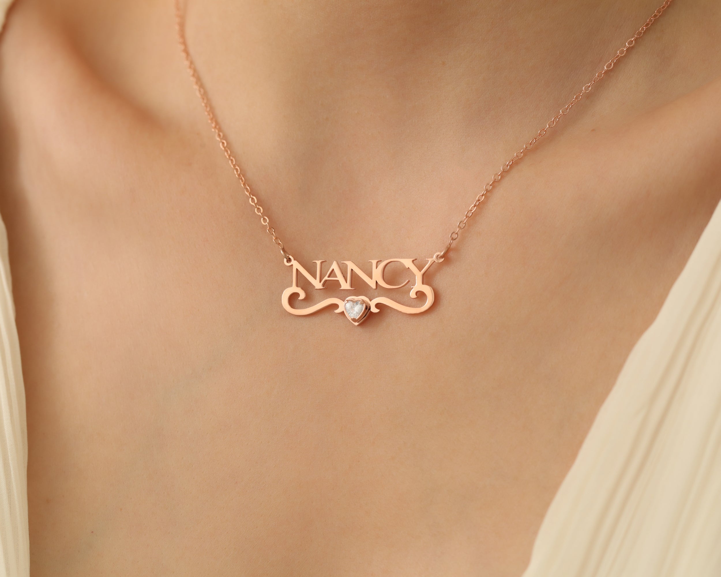 Custom Name Necklace with Birthstone Heart