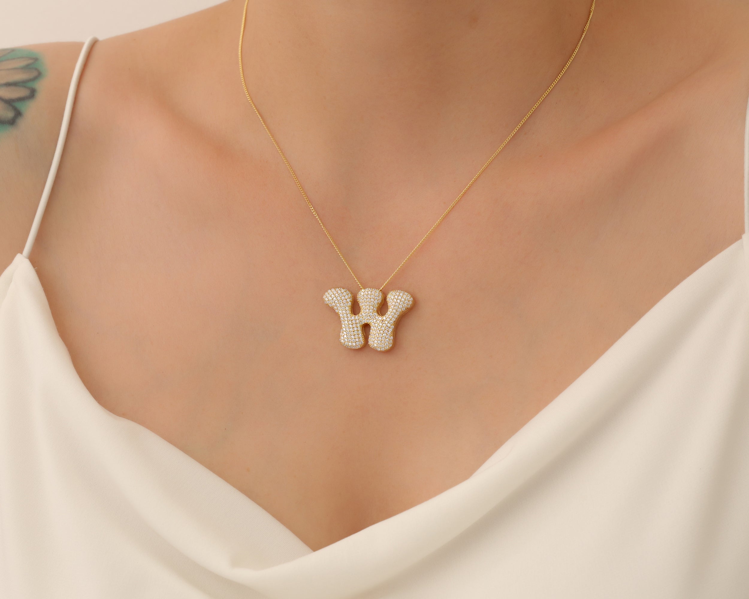 Custom Pave Bubble Initial Necklace