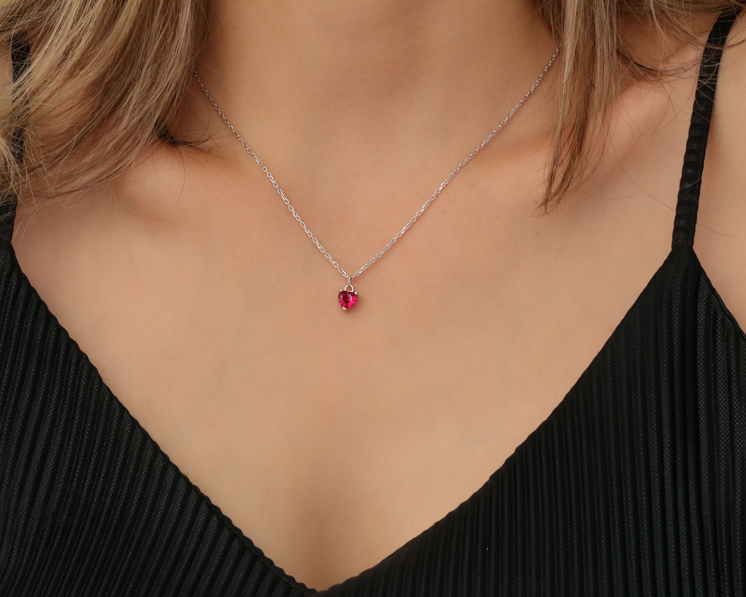 Custom Heart Birthstone Pendant Necklace