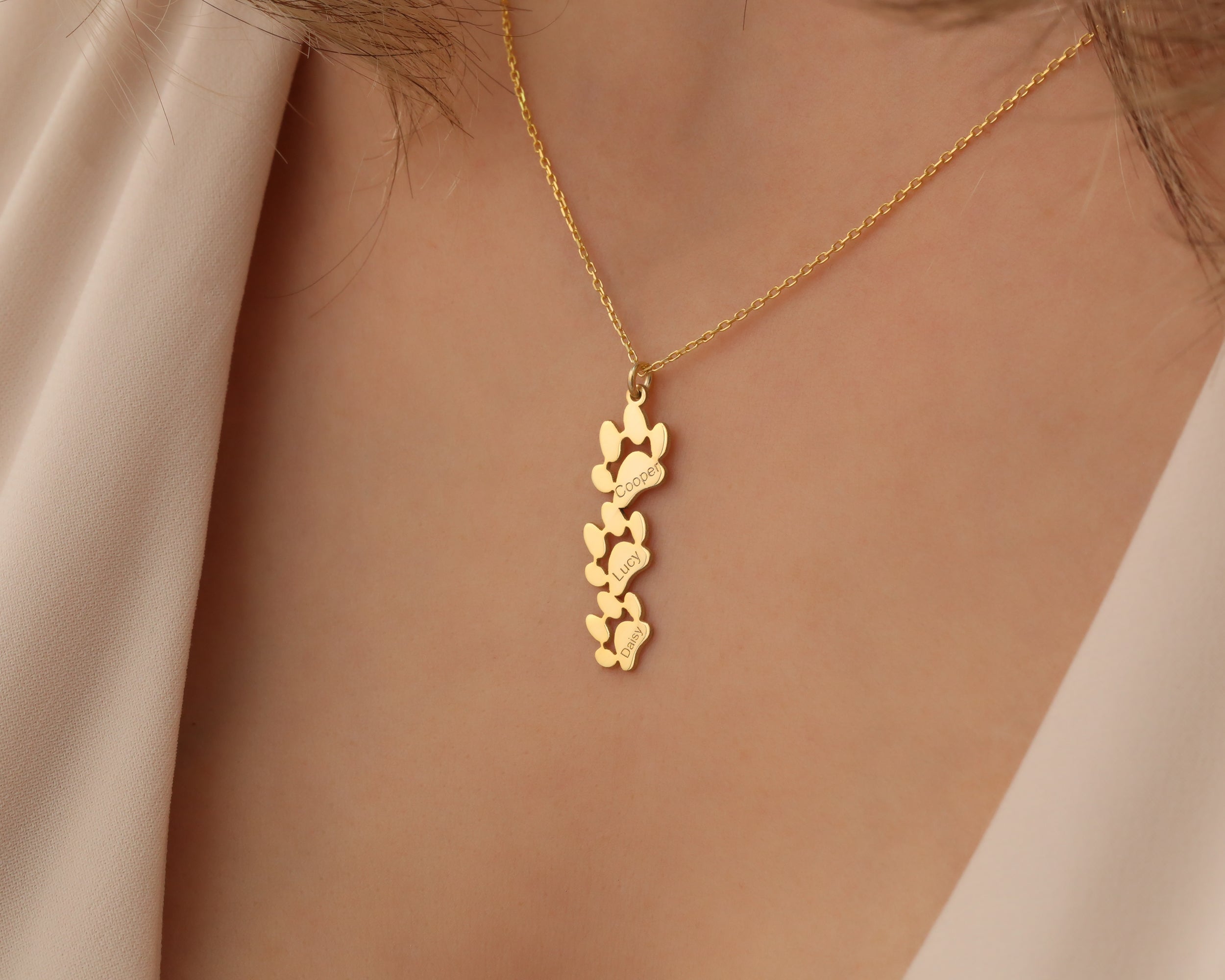 Personalized Paw Print Name Necklace