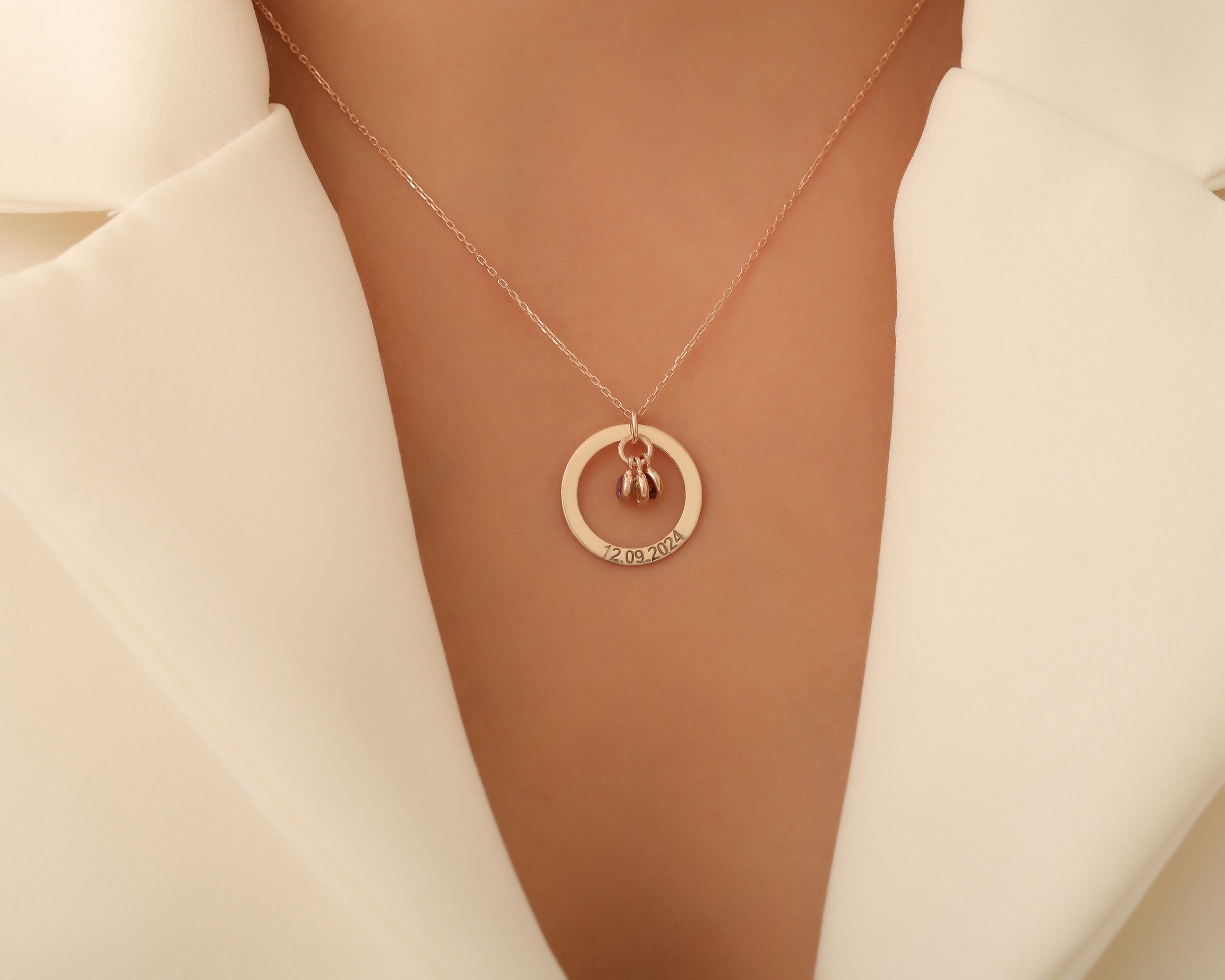 Personalized Family Circle Birthstone Necklace