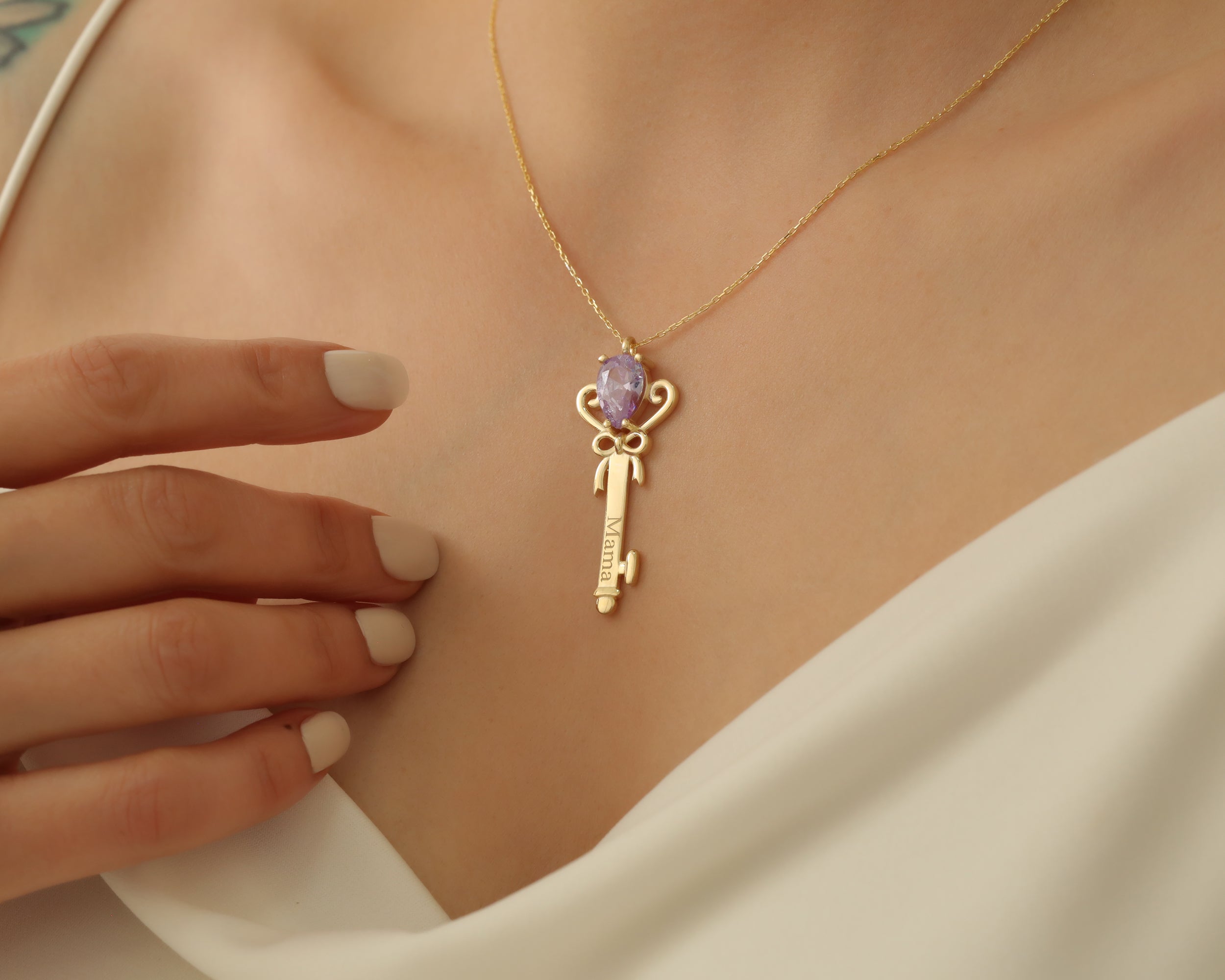 Custom Name Birthstone Key Necklace