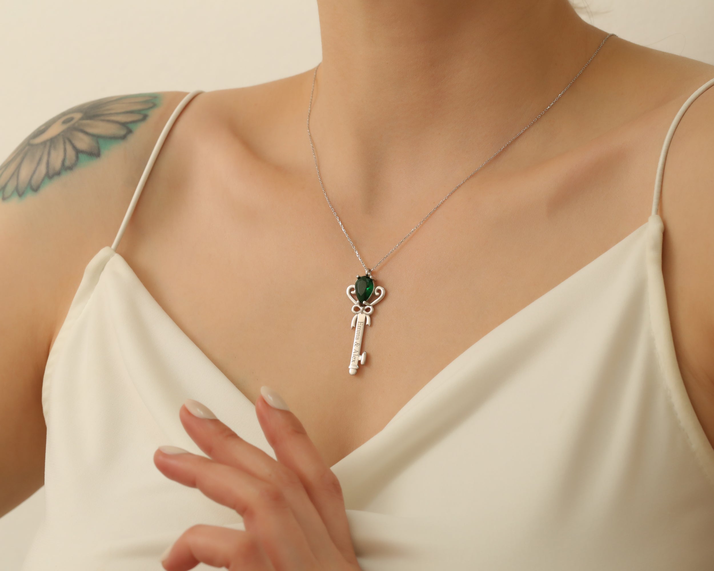 Custom Name Birthstone Key Necklace