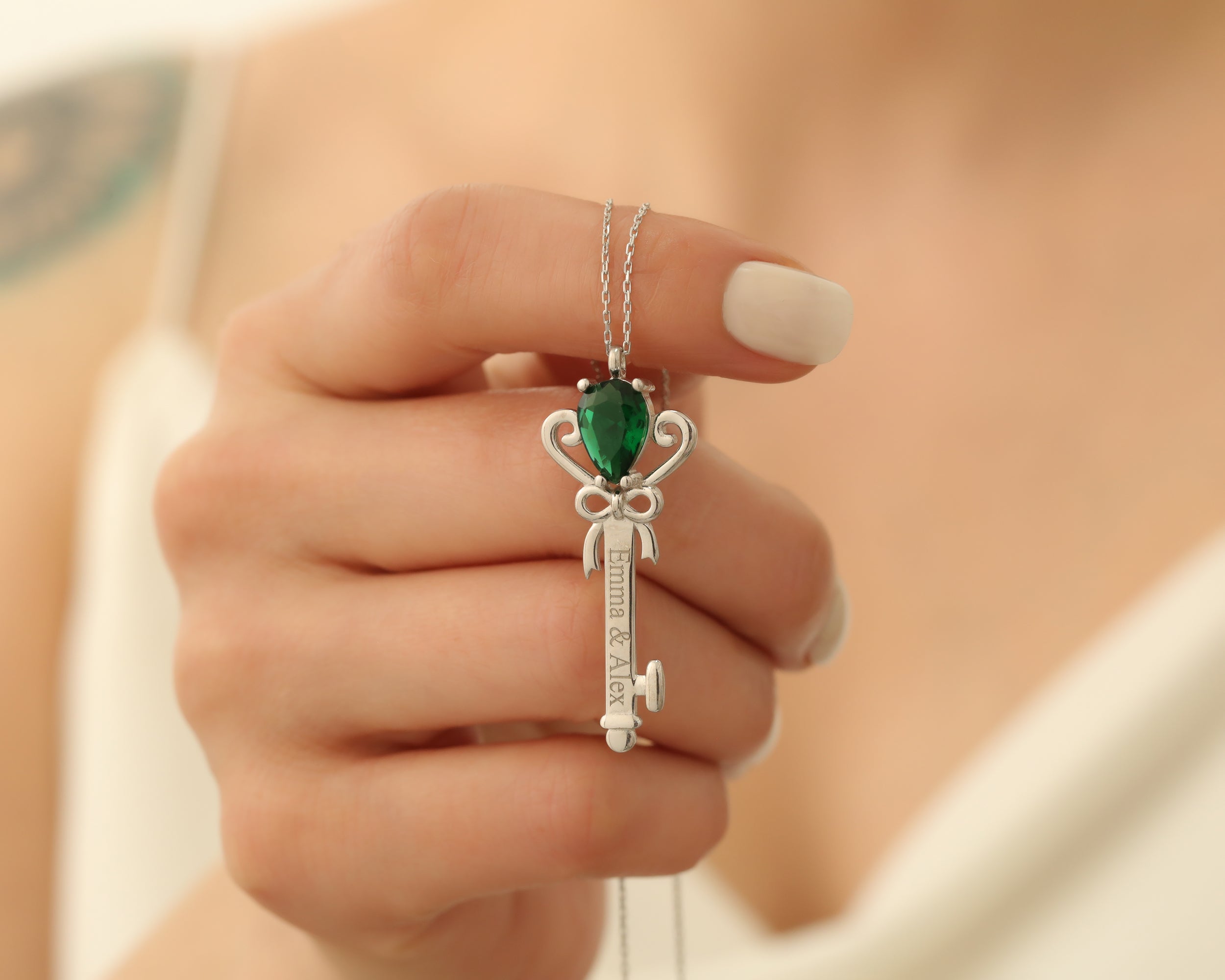 Custom Name Birthstone Key Necklace