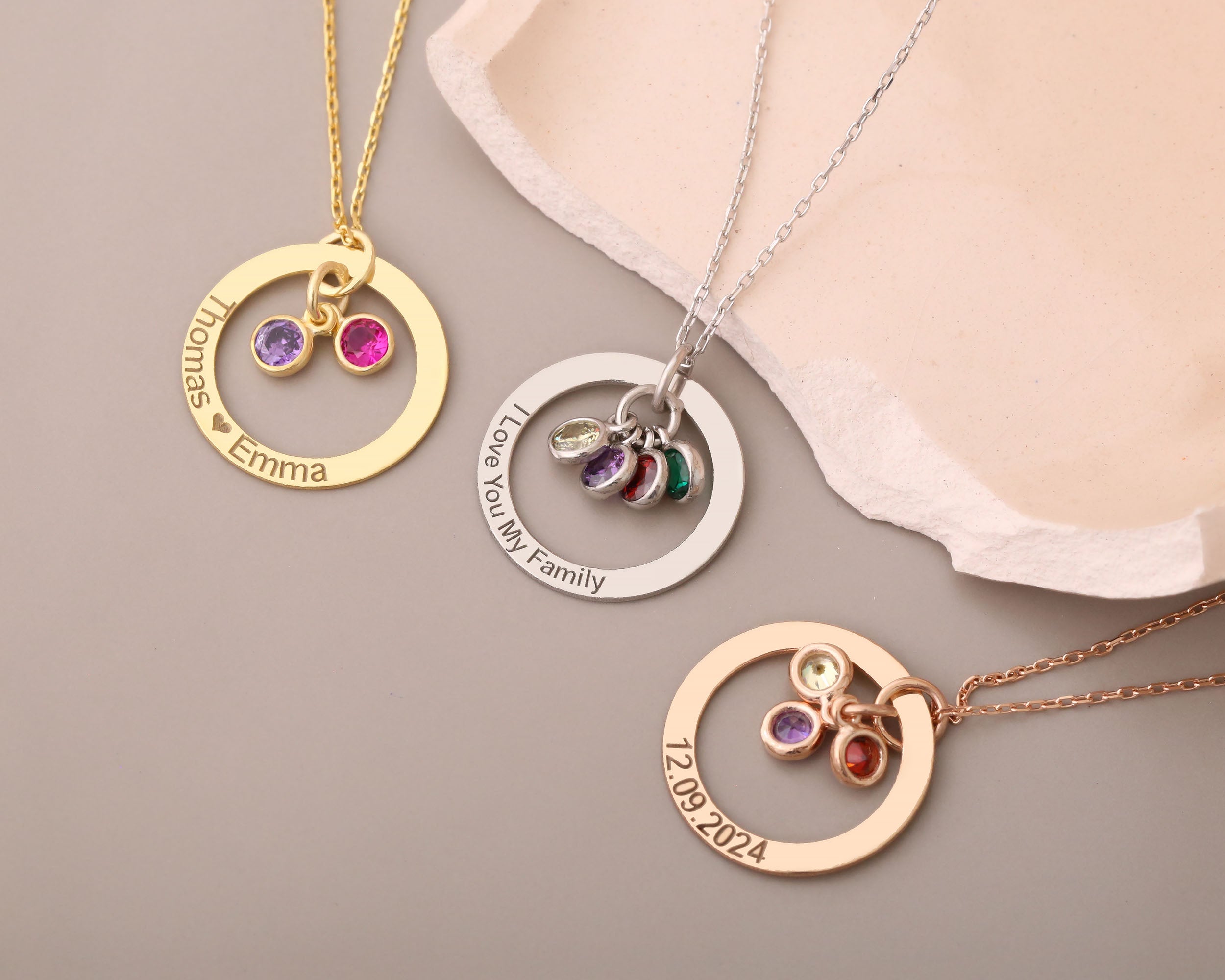 Personalized Family Circle Birthstone Necklace
