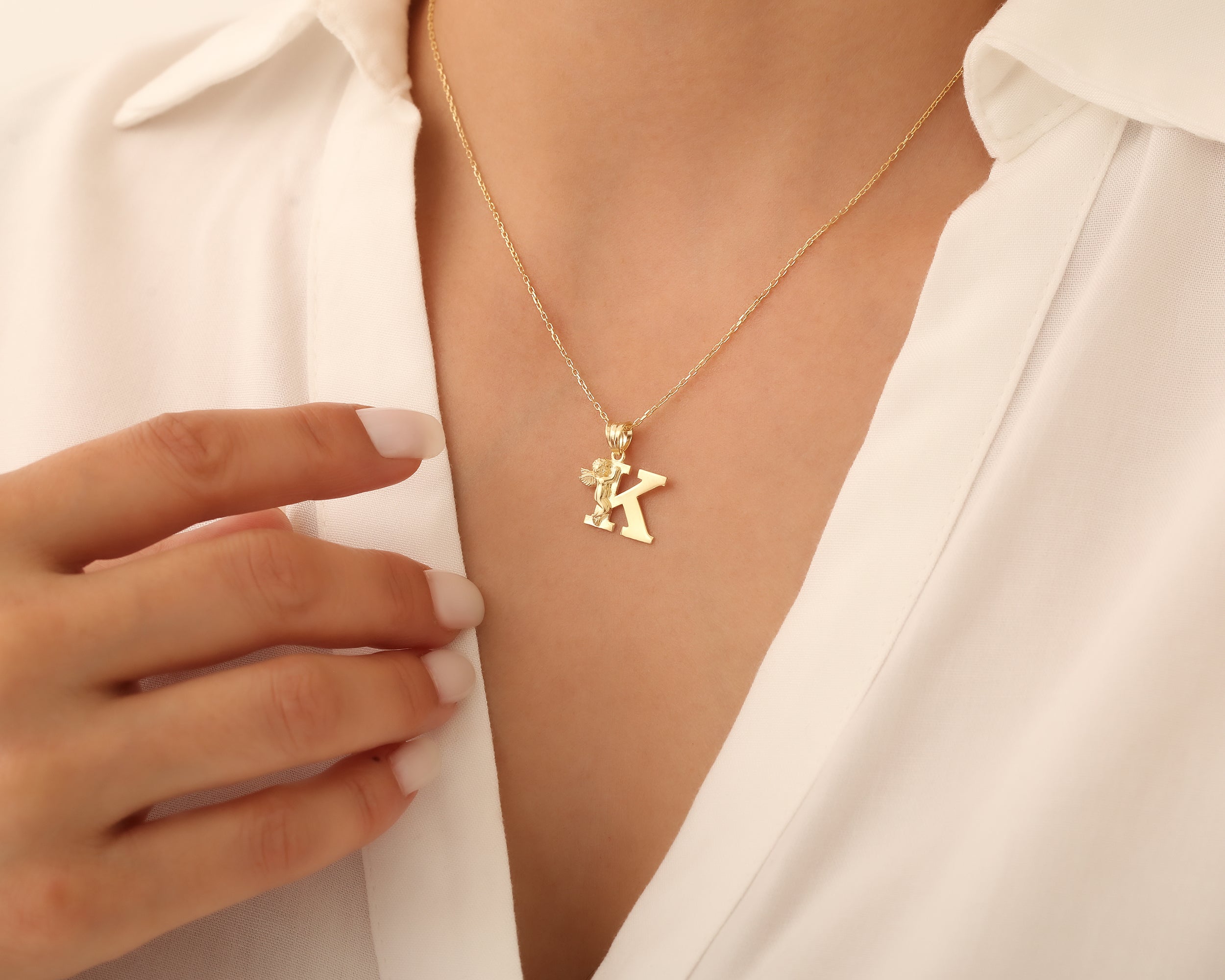 Custom Angel Initial Letter Necklace