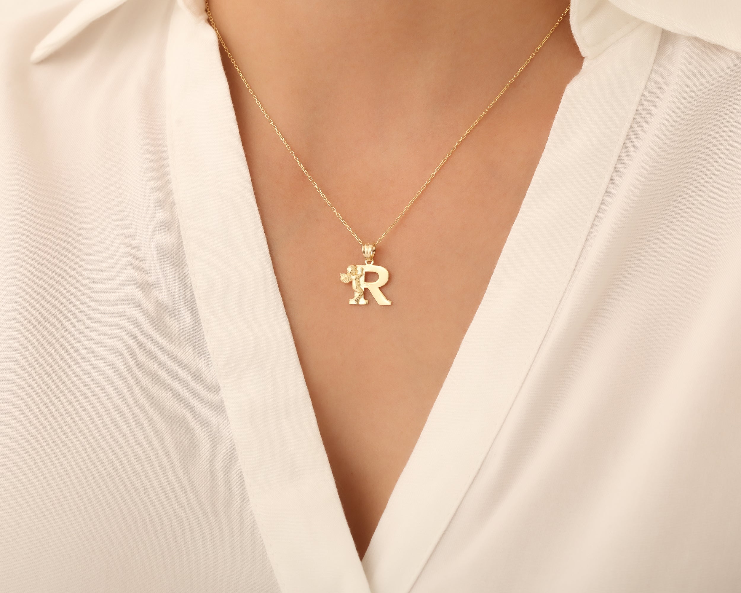 Custom Angel Initial Letter Necklace