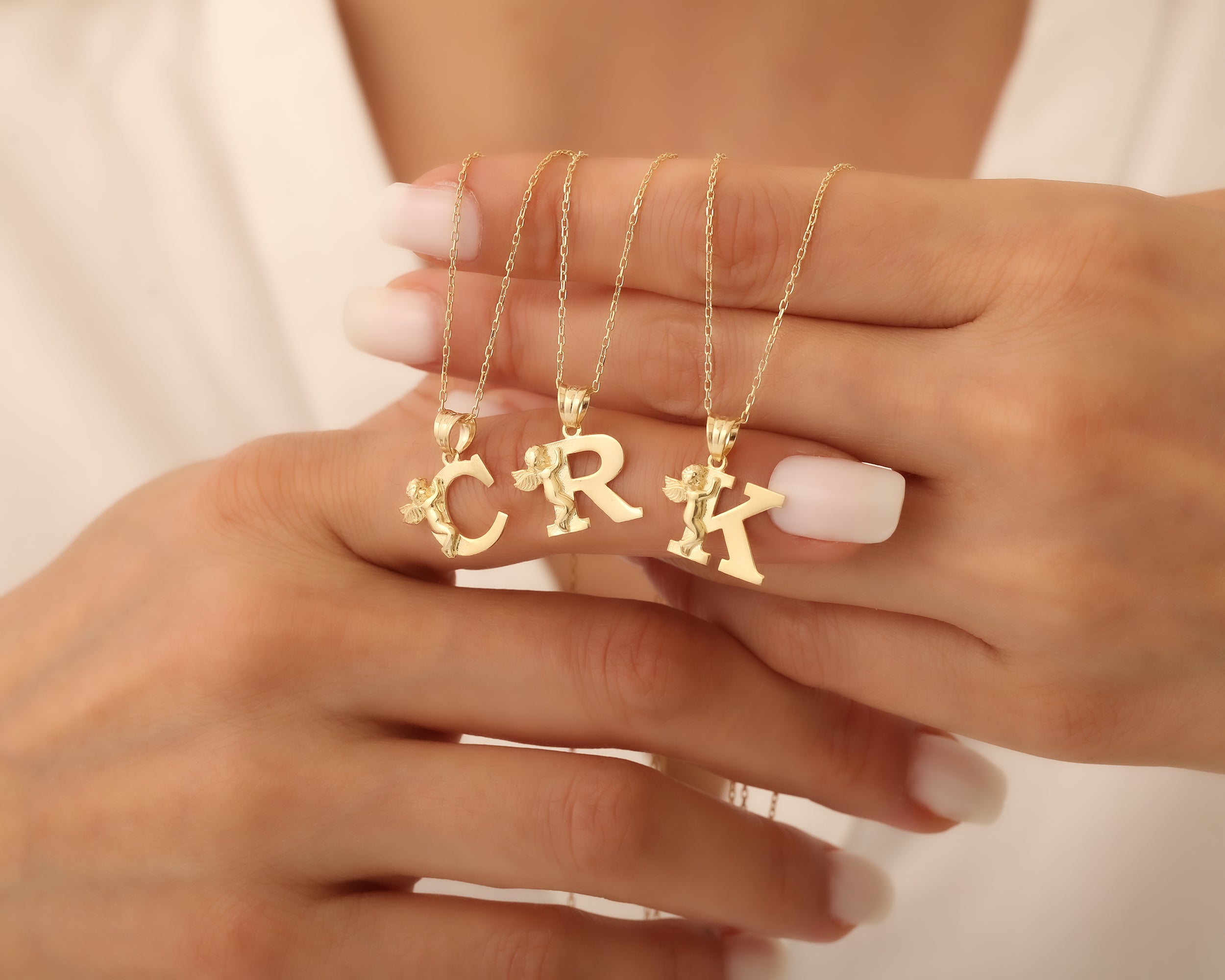 Custom Angel Initial Letter Necklace