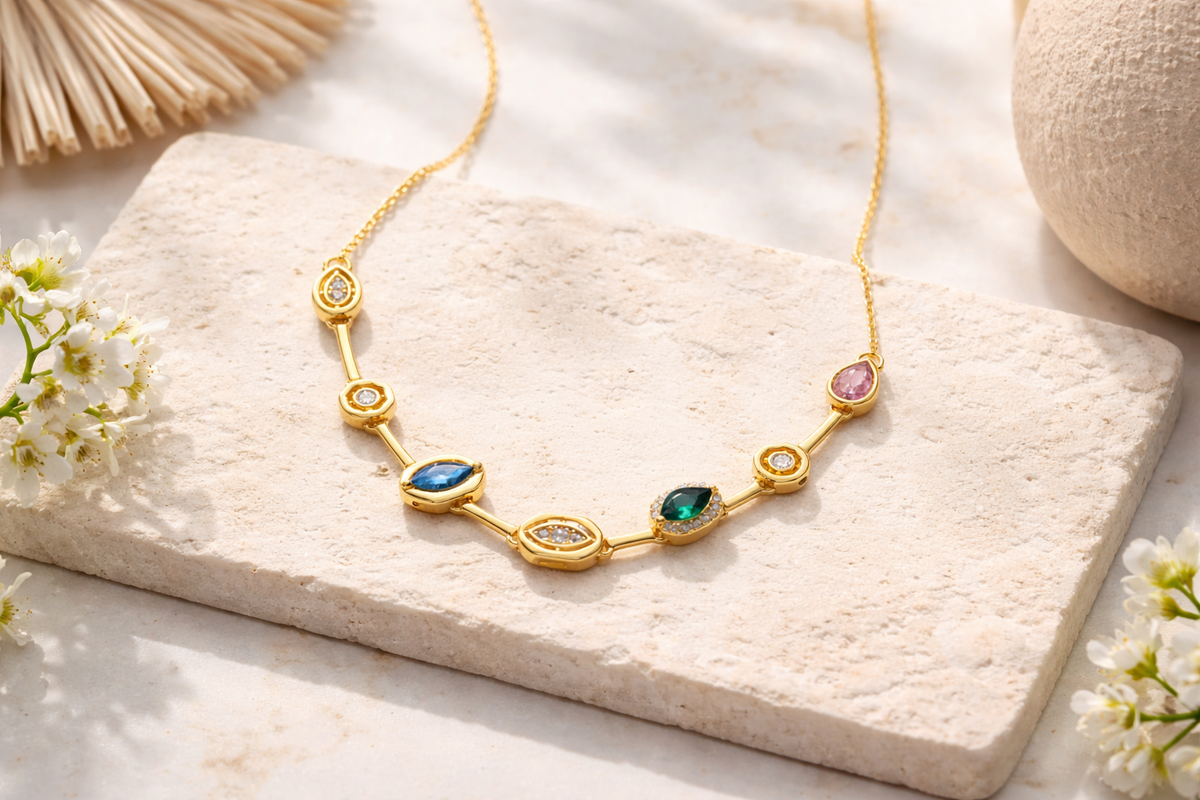 Elegant Multi Gemstone Station Necklace