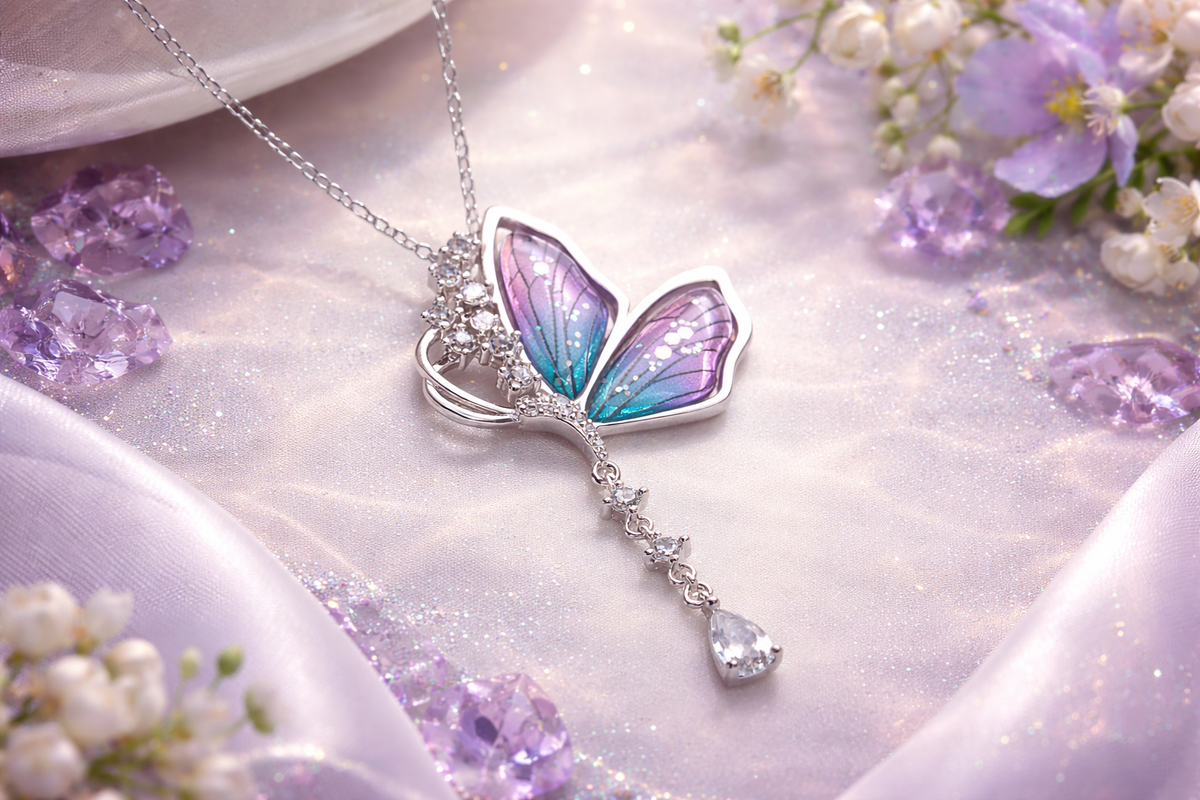 Iridescent Crystal Butterfly Necklace