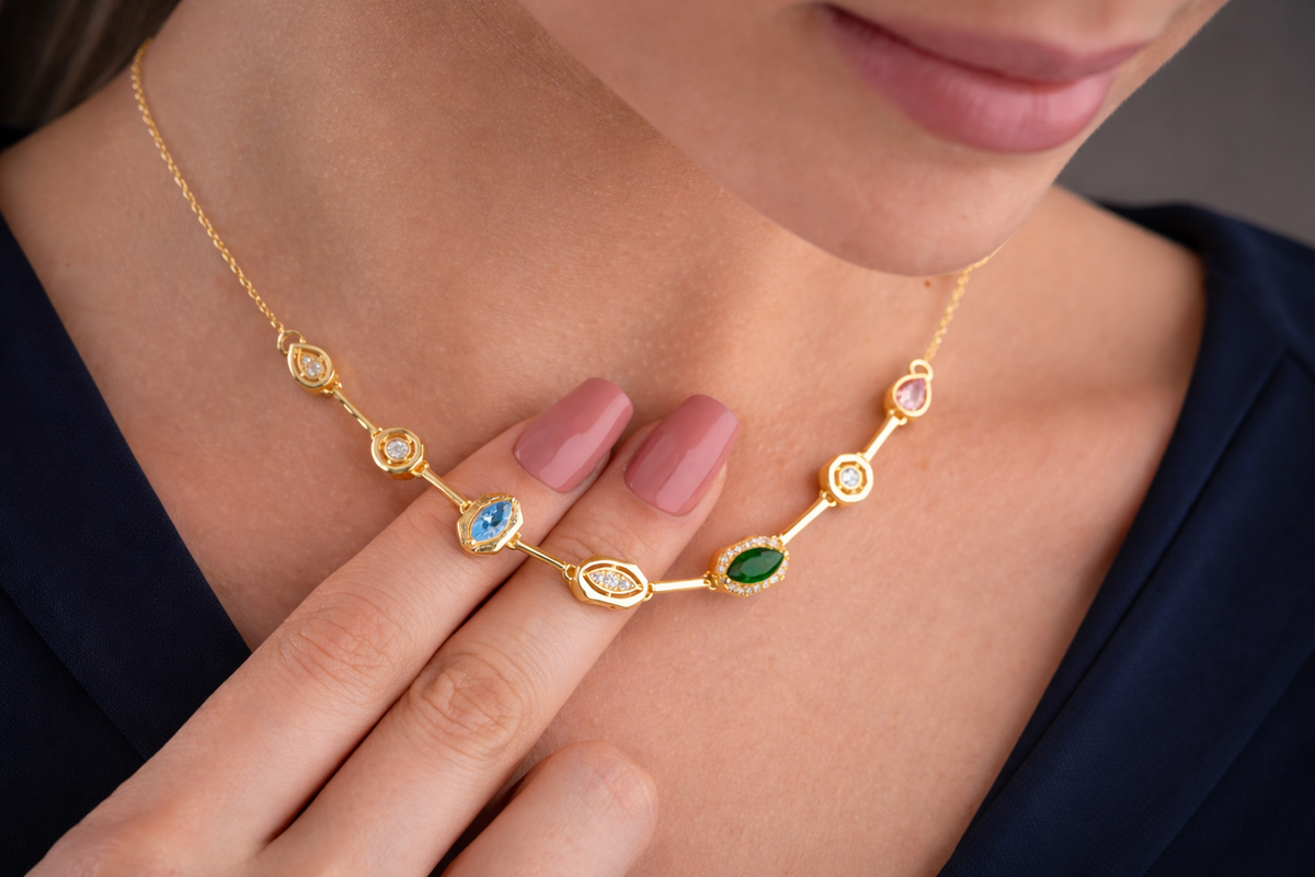 Elegant Multi Gemstone Station Necklace