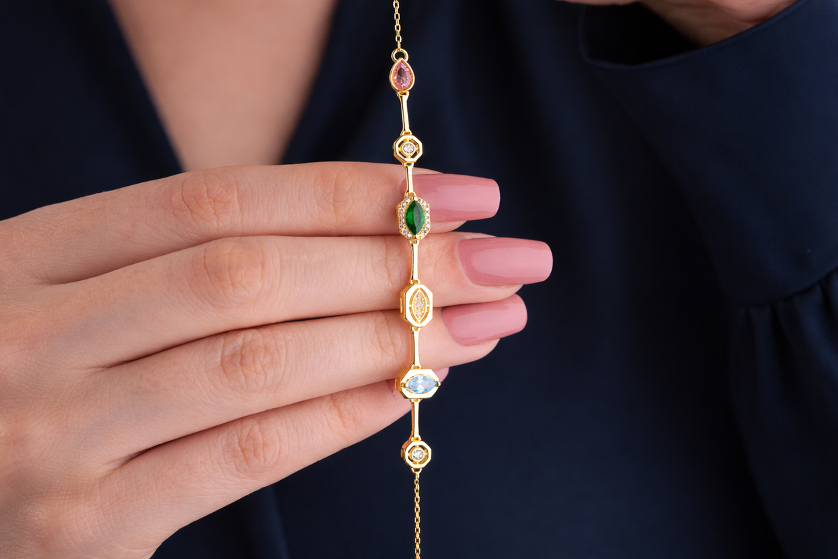 Elegant Multi Gemstone Station Necklace
