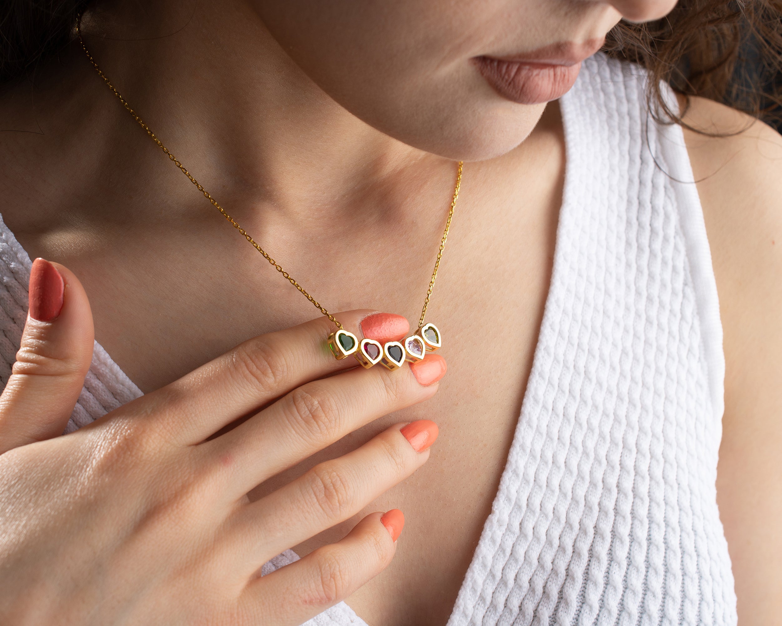 Side by Side Heart Birthstone Necklace