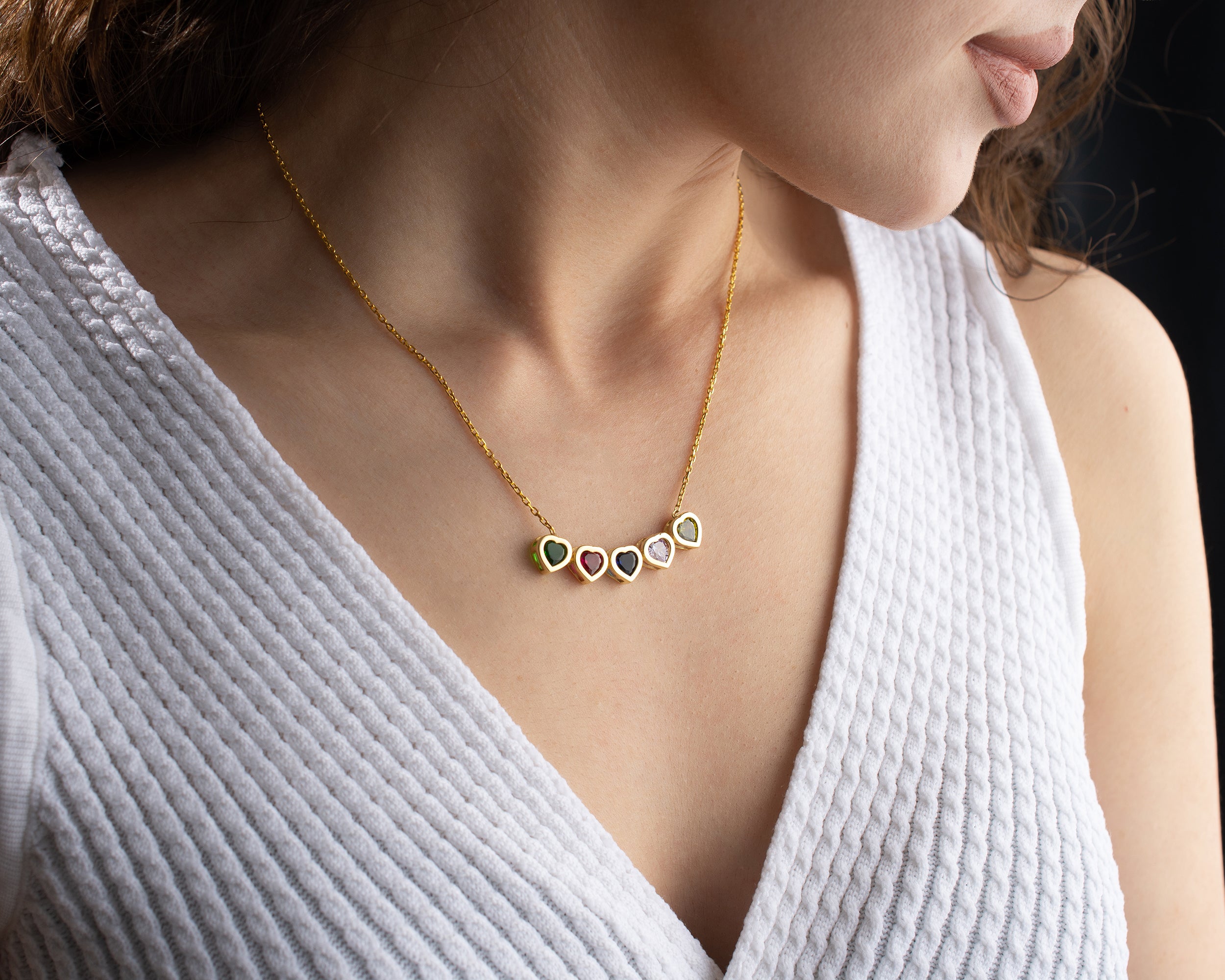 Side by Side Heart Birthstone Necklace
