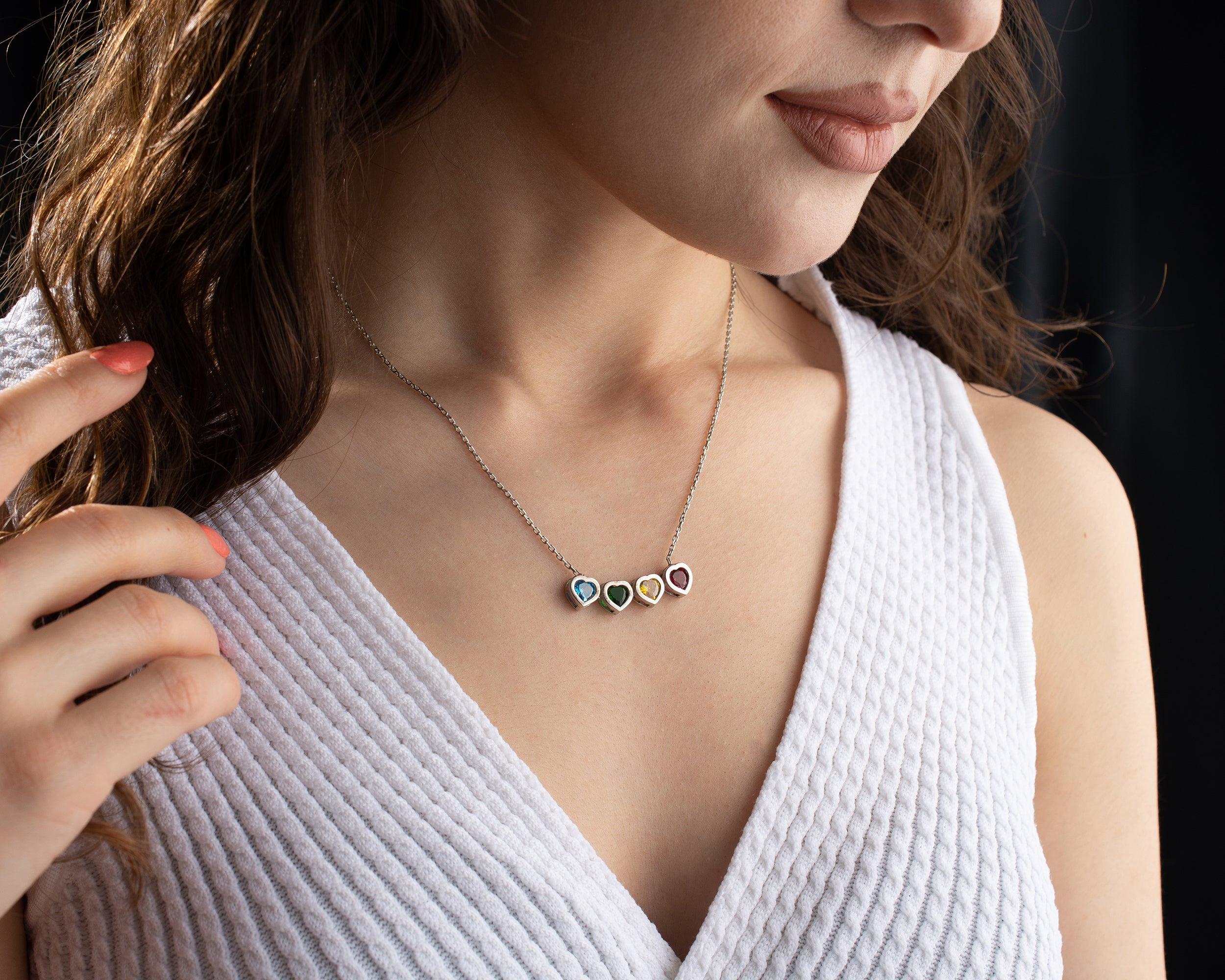 Side by Side Heart Birthstone Necklace