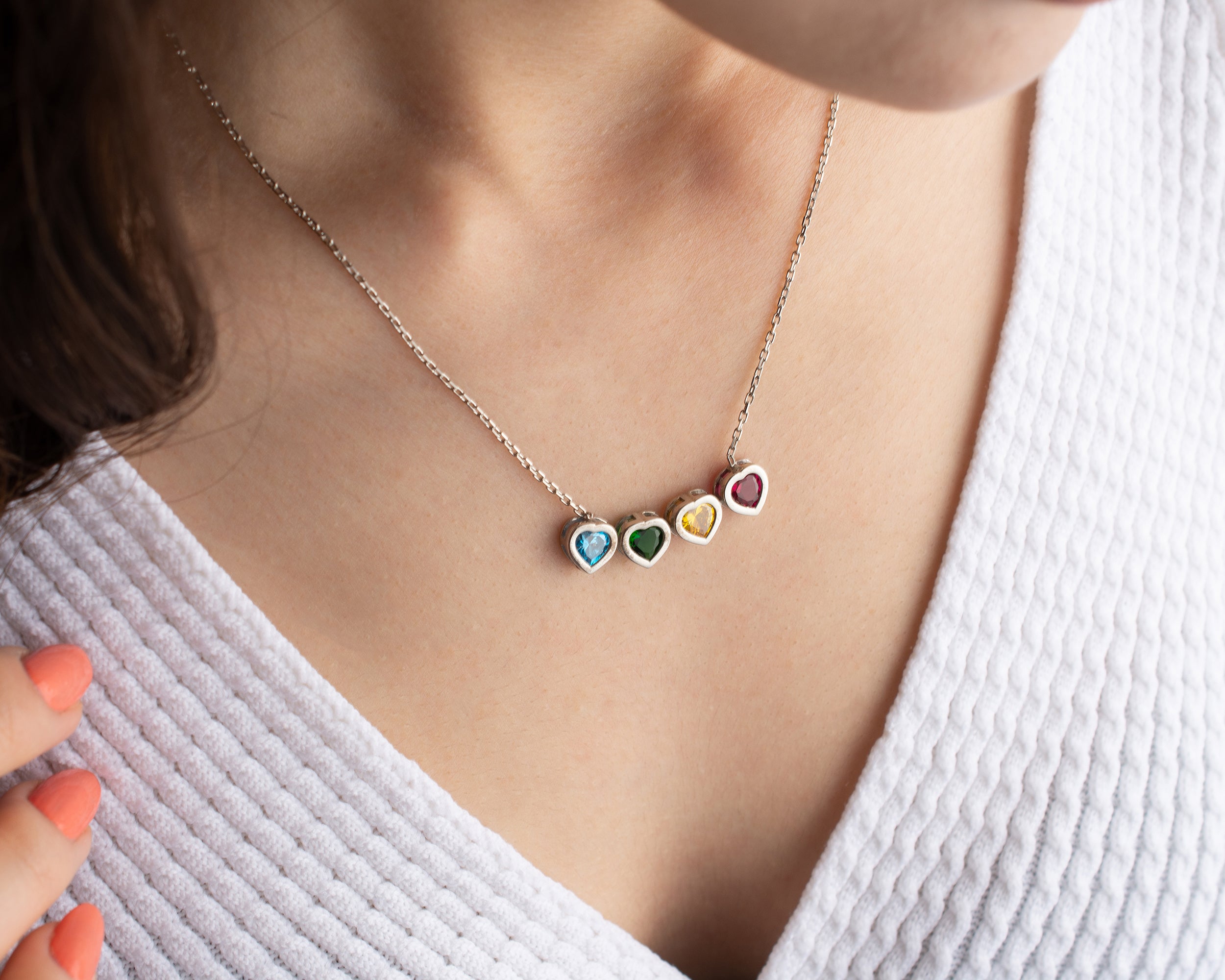 Side by Side Heart Birthstone Necklace