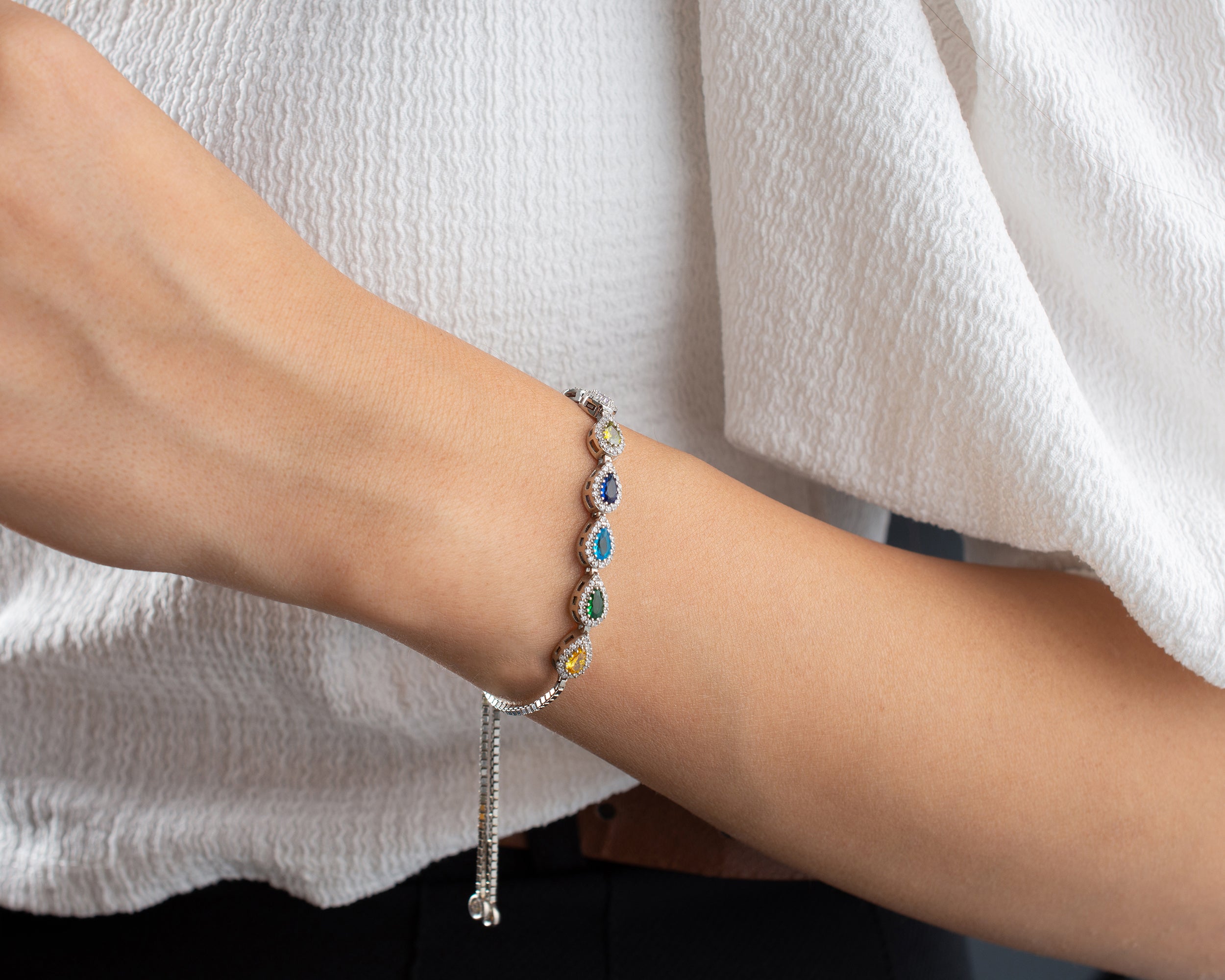 Custom Teardrop Birthstone Family Bracelet