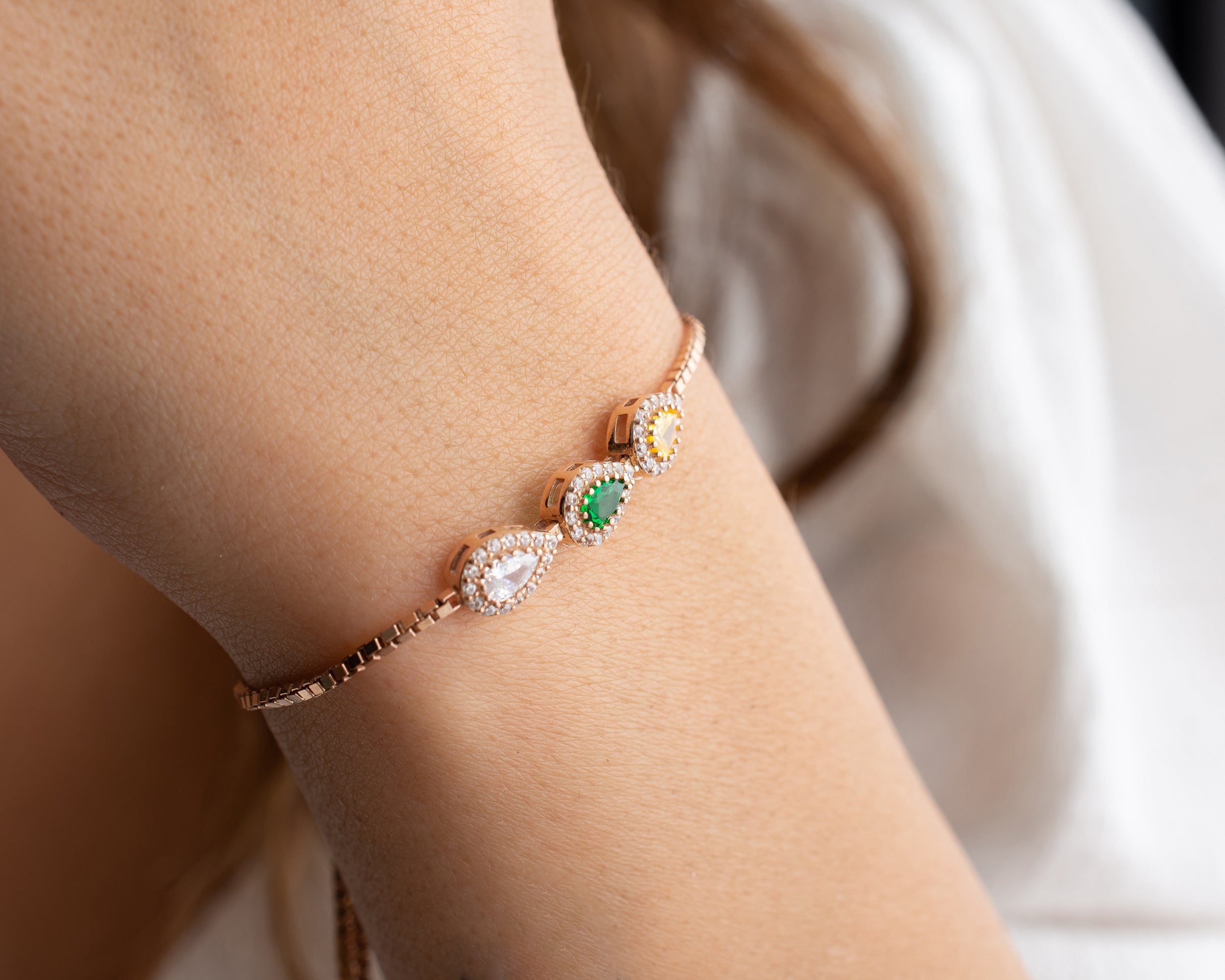 Custom Teardrop Birthstone Family Bracelet