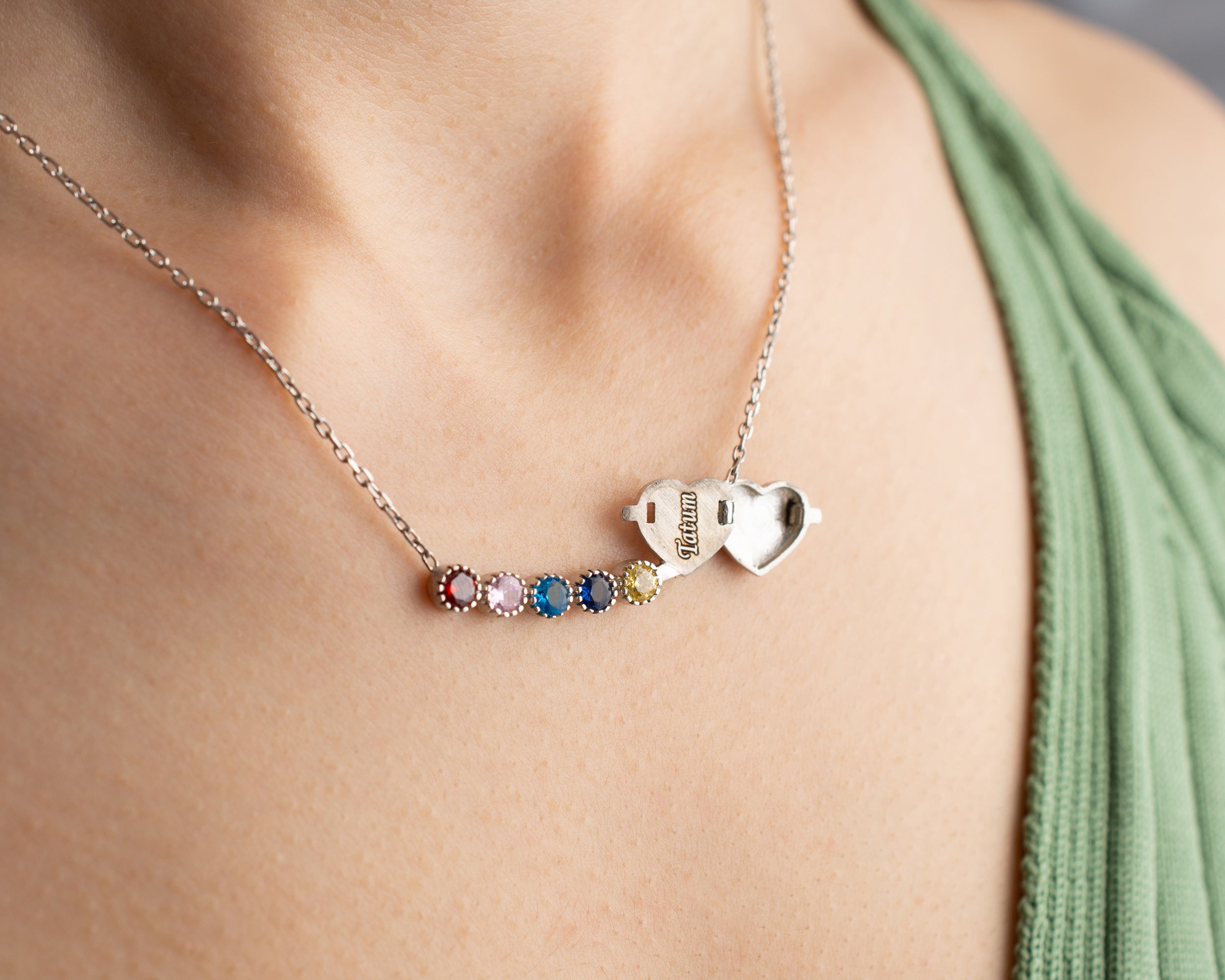 Custom Initial Heart Family Birthstone Necklace