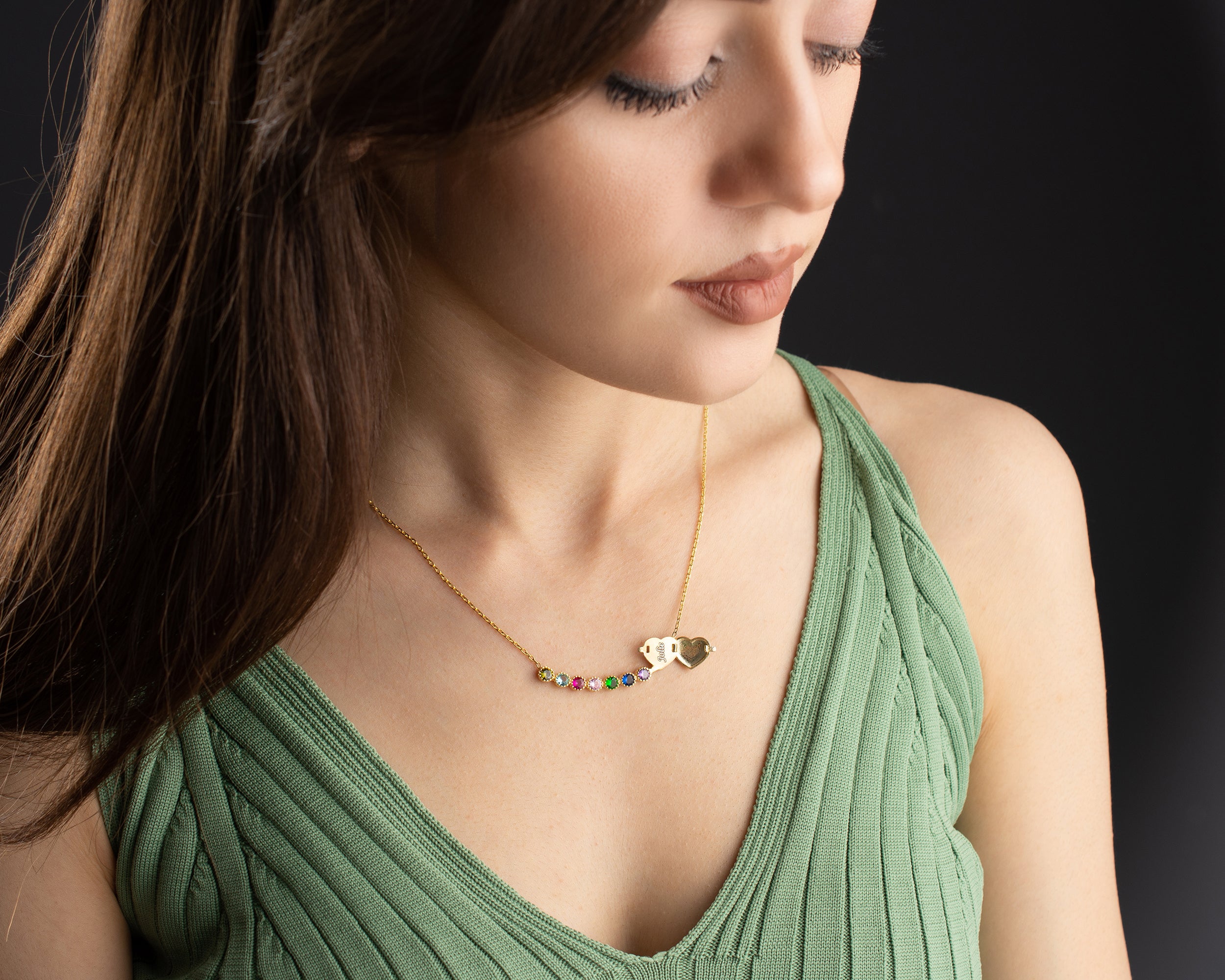 Custom Initial Heart Family Birthstone Necklace
