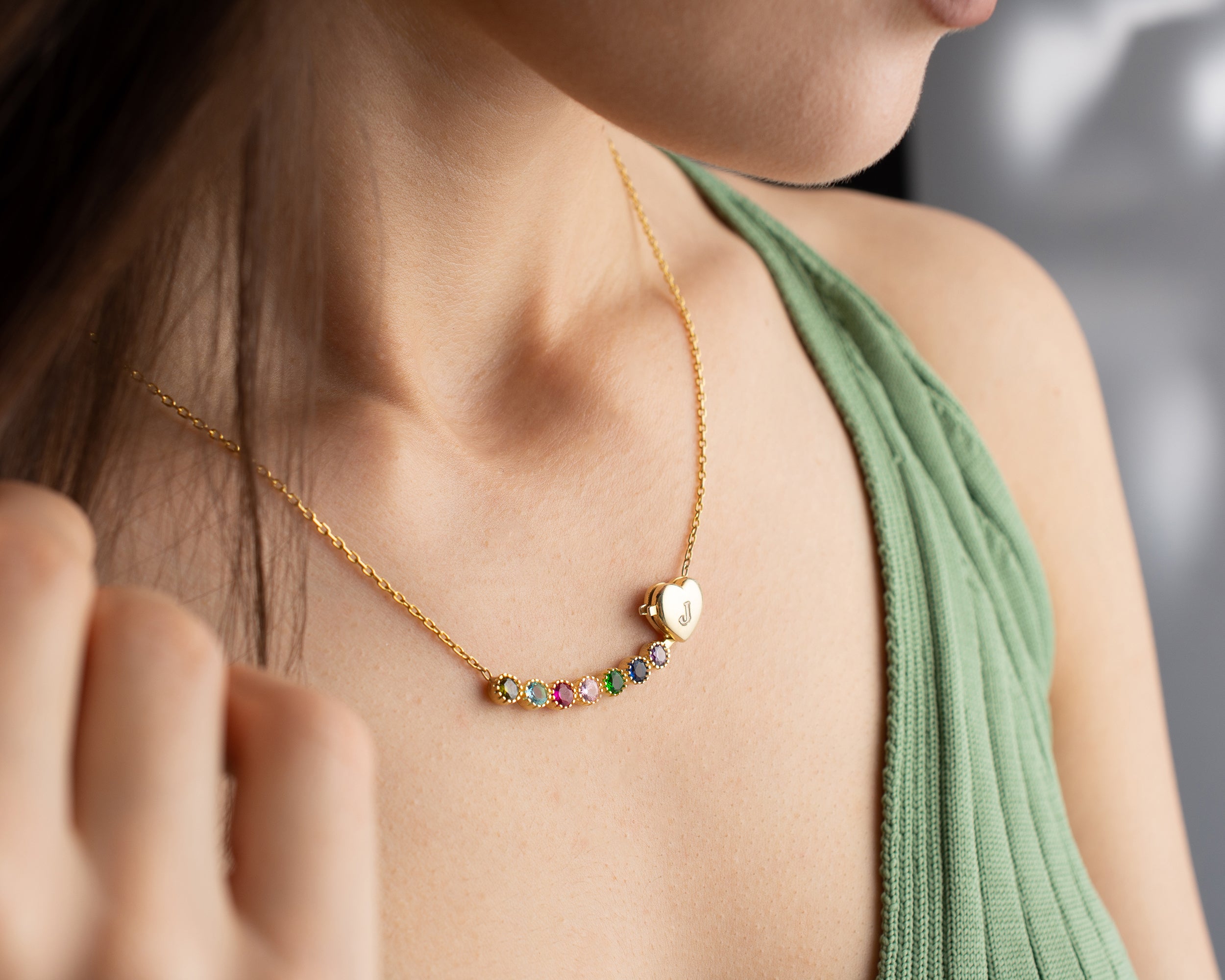 Custom Initial Heart Family Birthstone Necklace