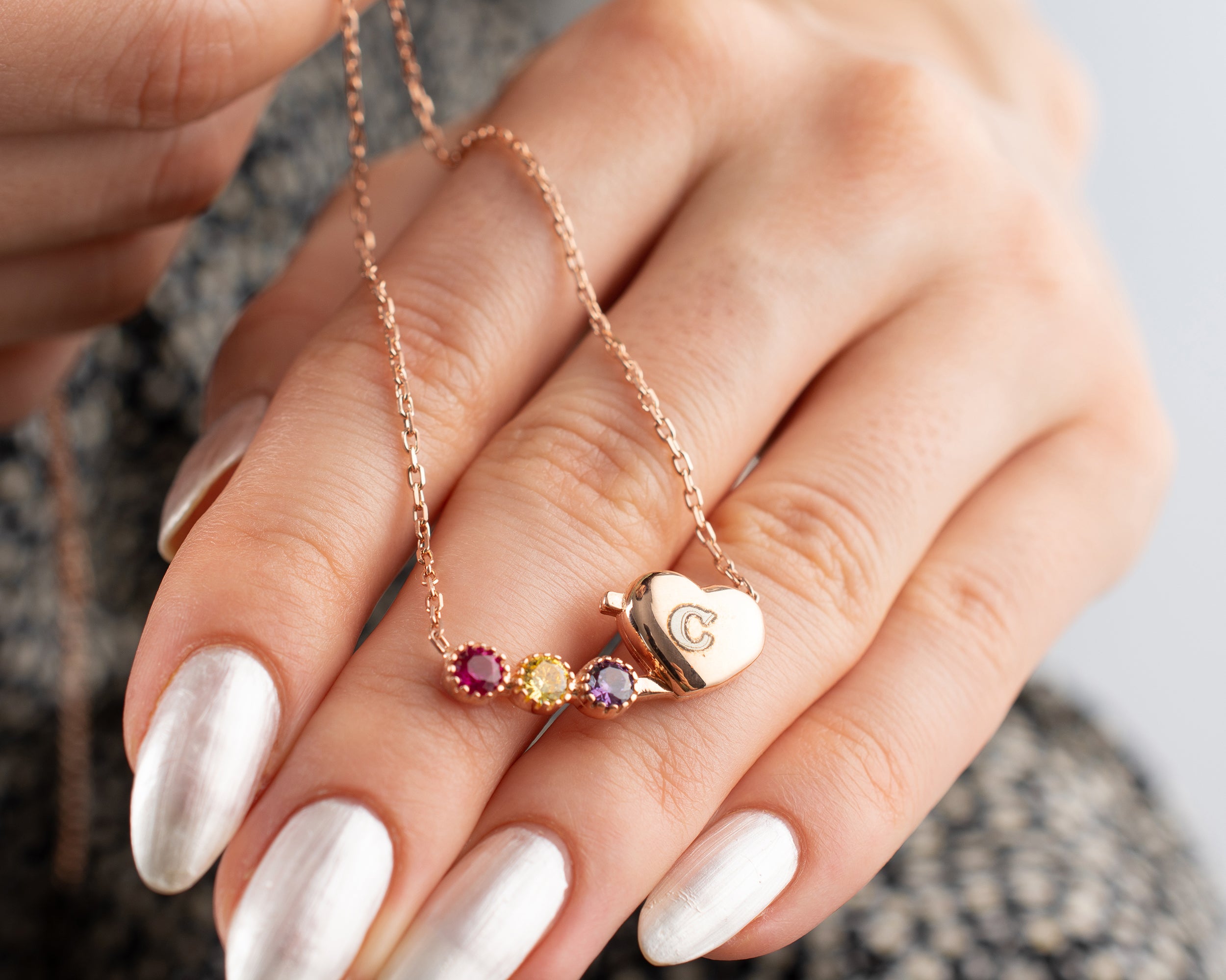 Custom Initial Heart Family Birthstone Necklace