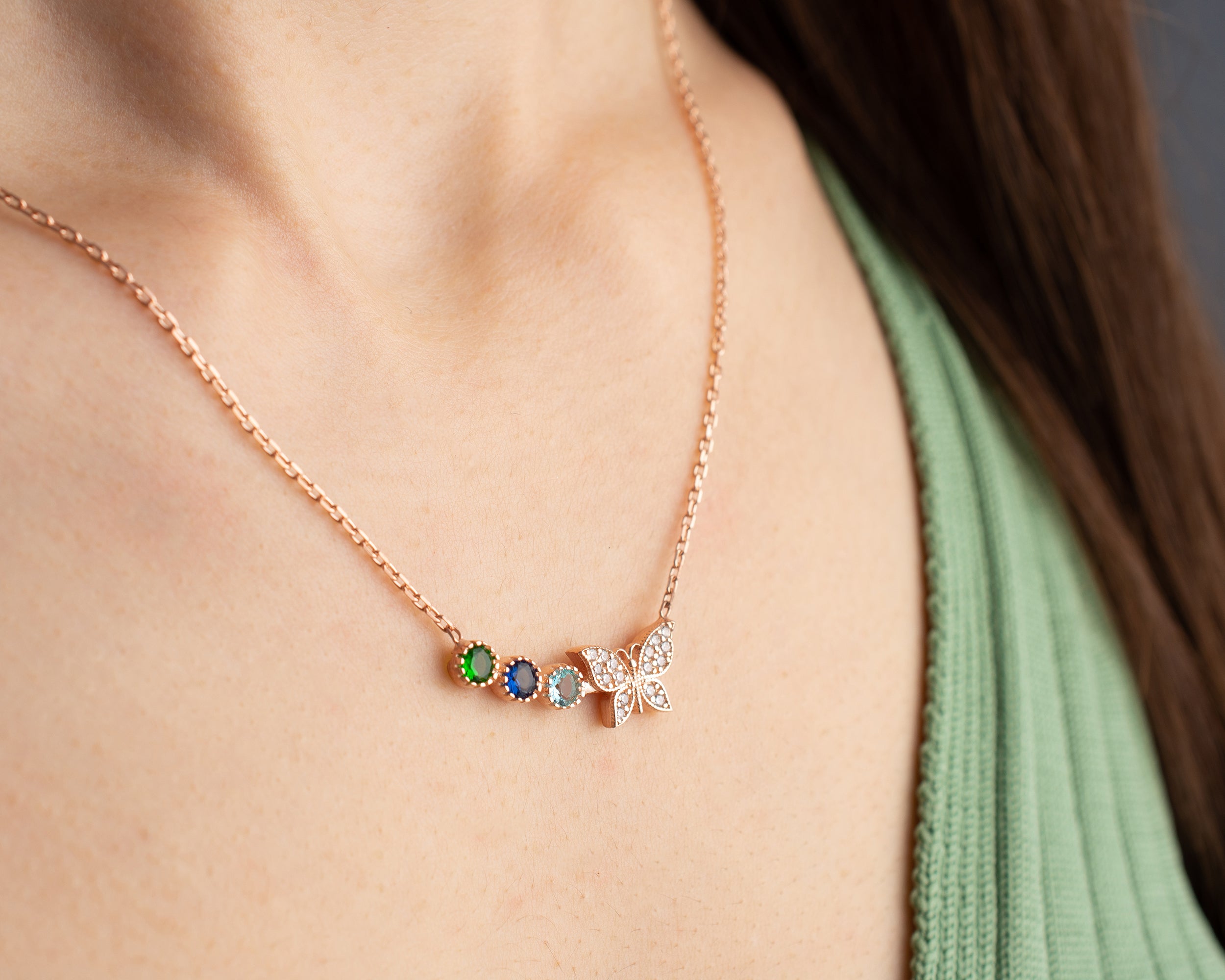 Butterfly Family Birthstone Necklace