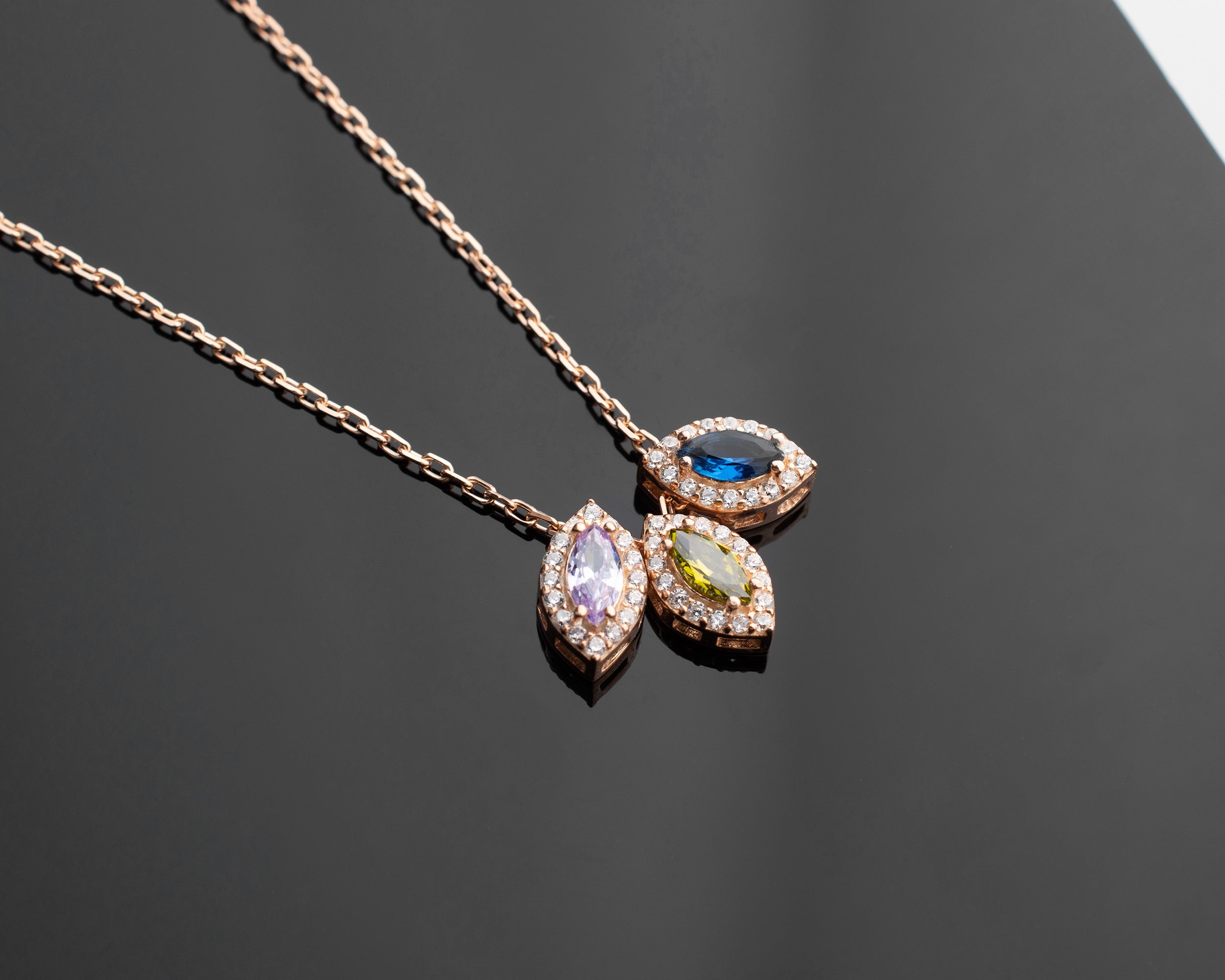 Marquise Cluster Family Birthstone Necklace