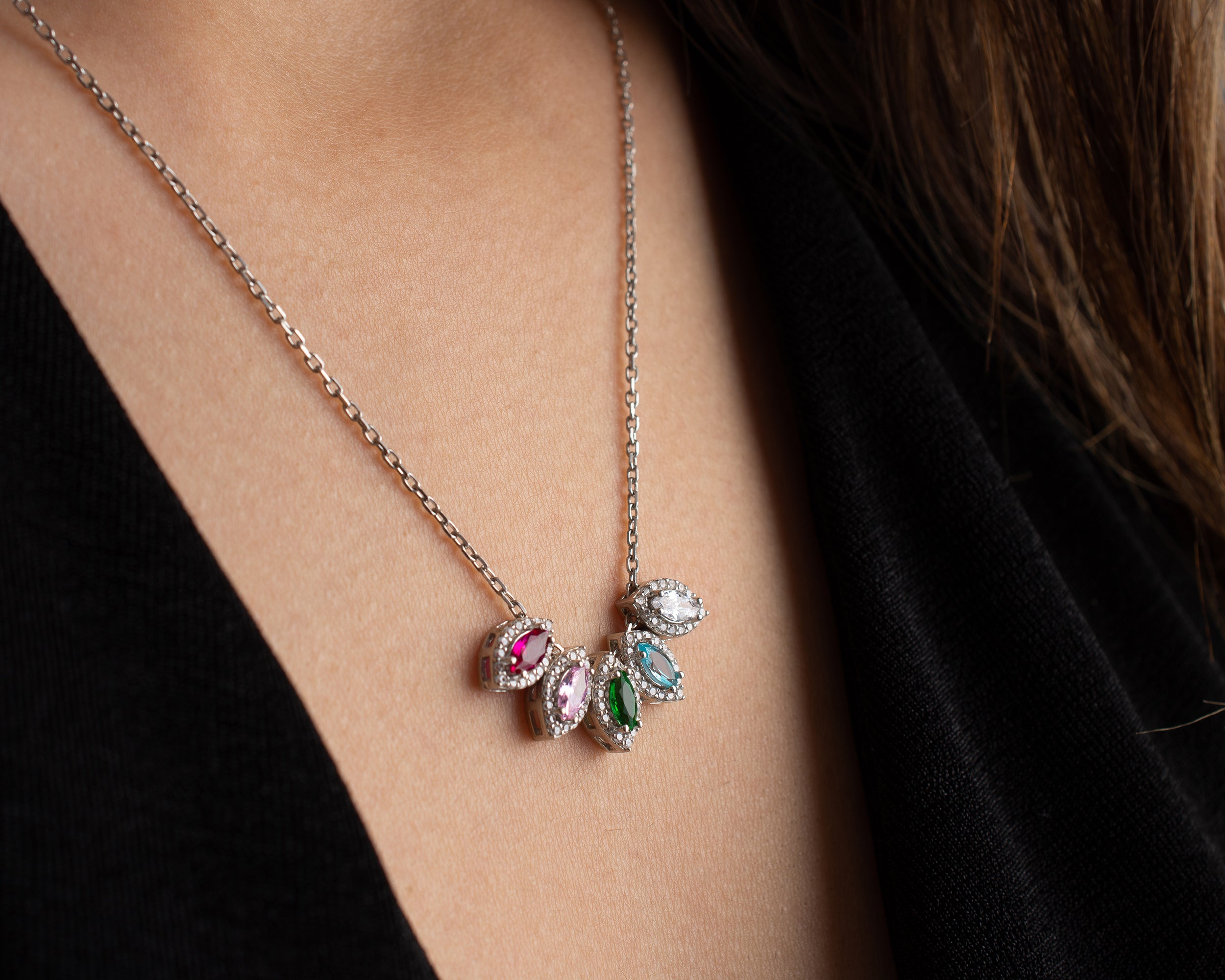 Marquise Cluster Family Birthstone Necklace