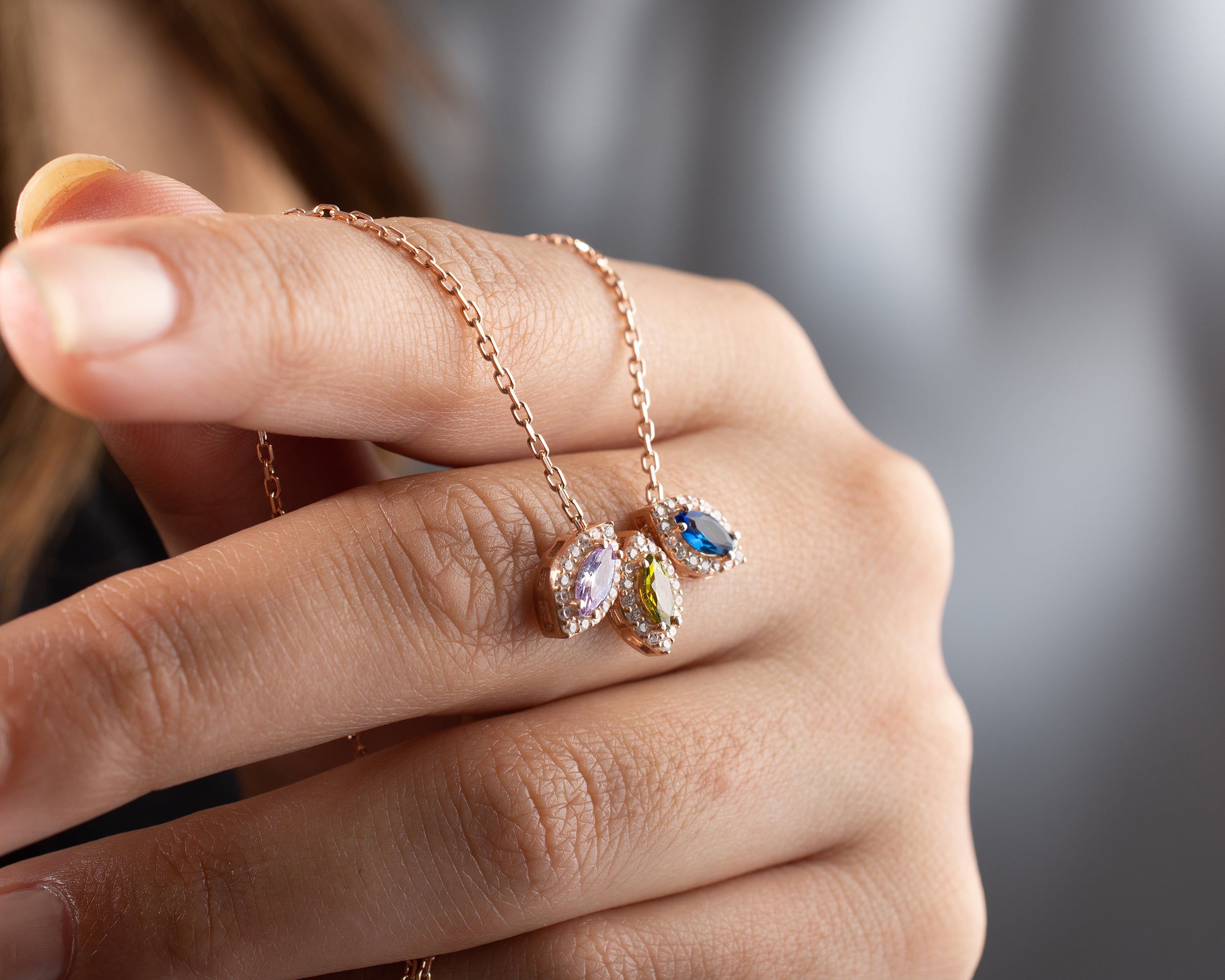 Marquise Cluster Family Birthstone Necklace