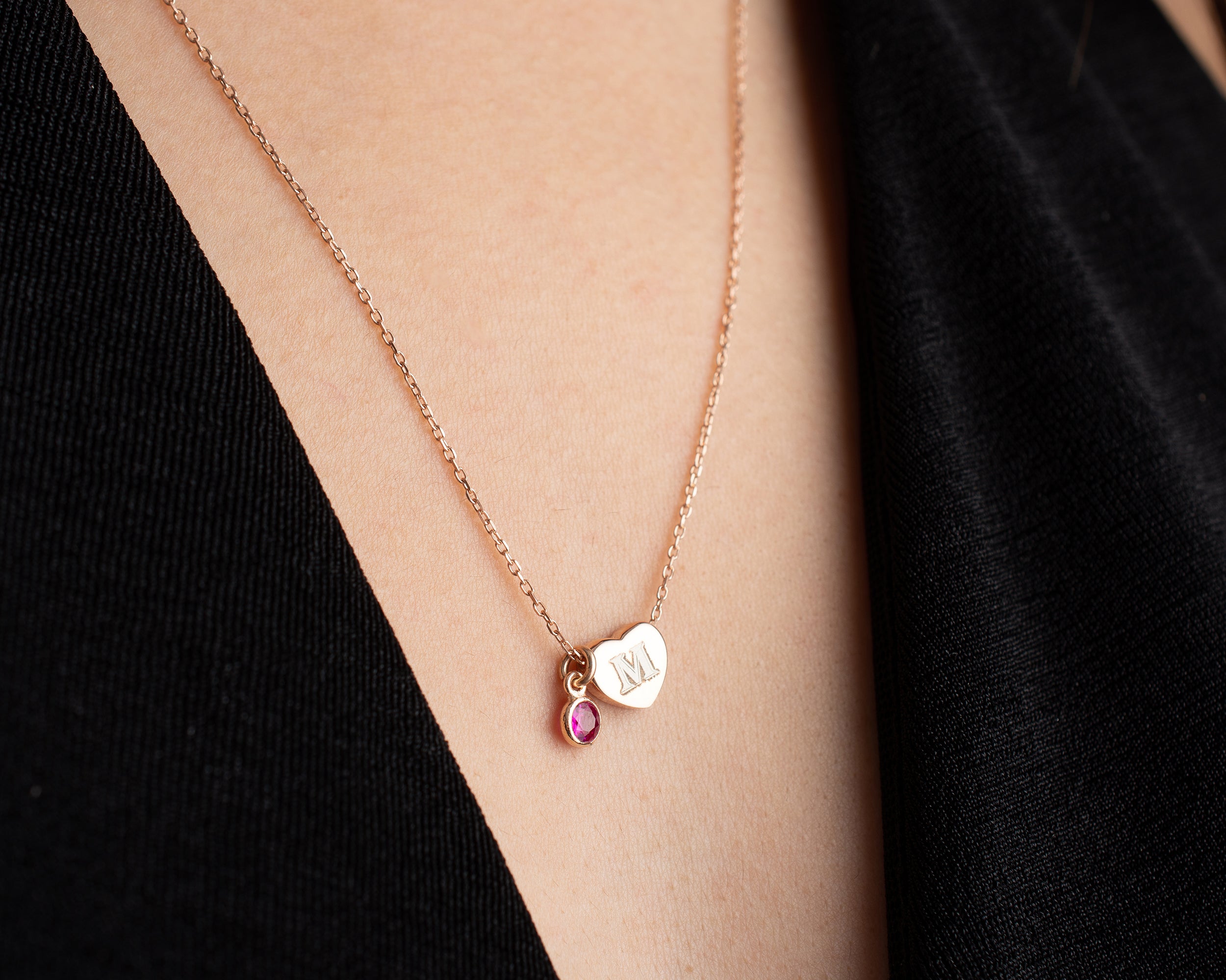 Personalized Initial Heart Birthstone Necklace