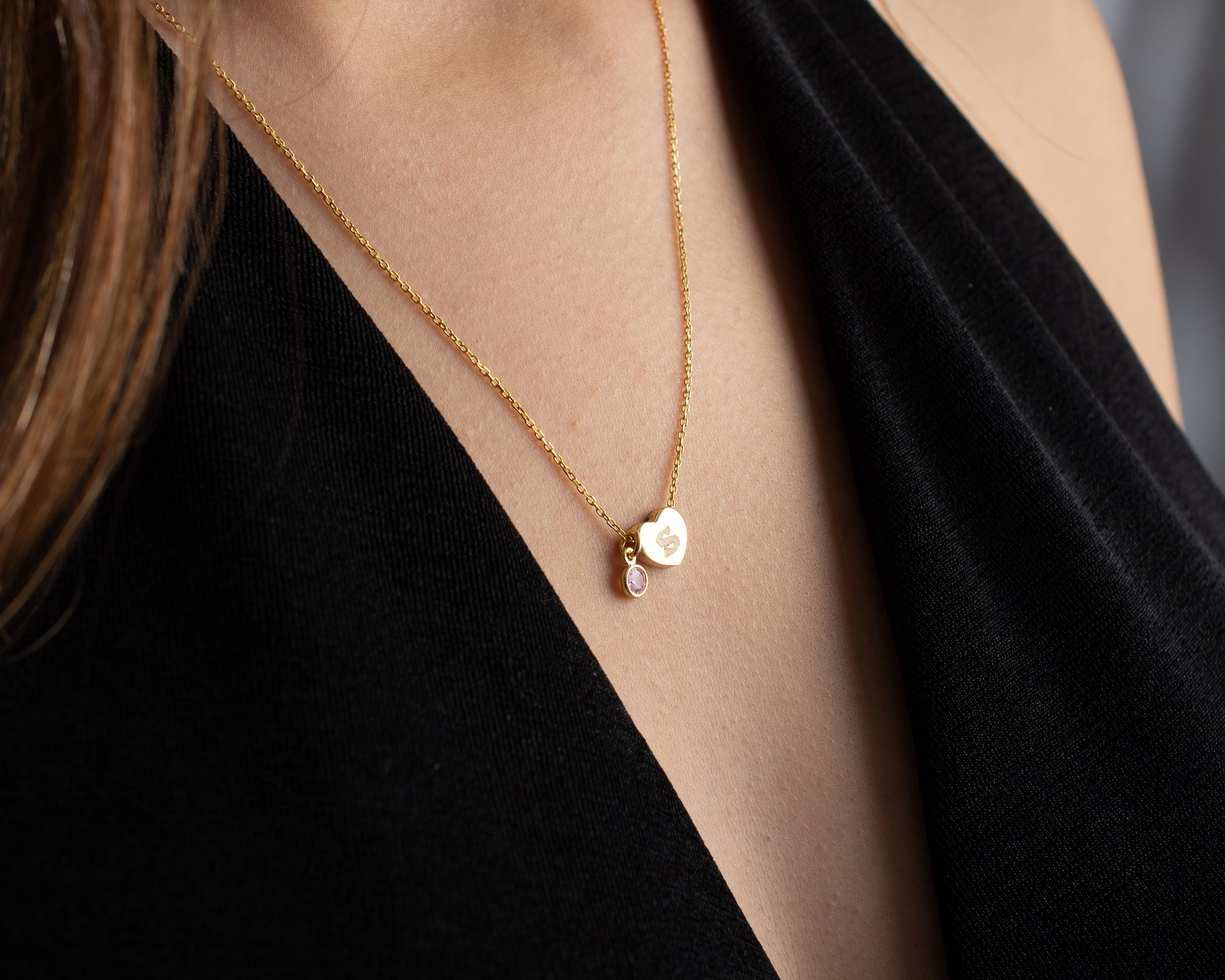 Personalized Initial Heart Birthstone Necklace