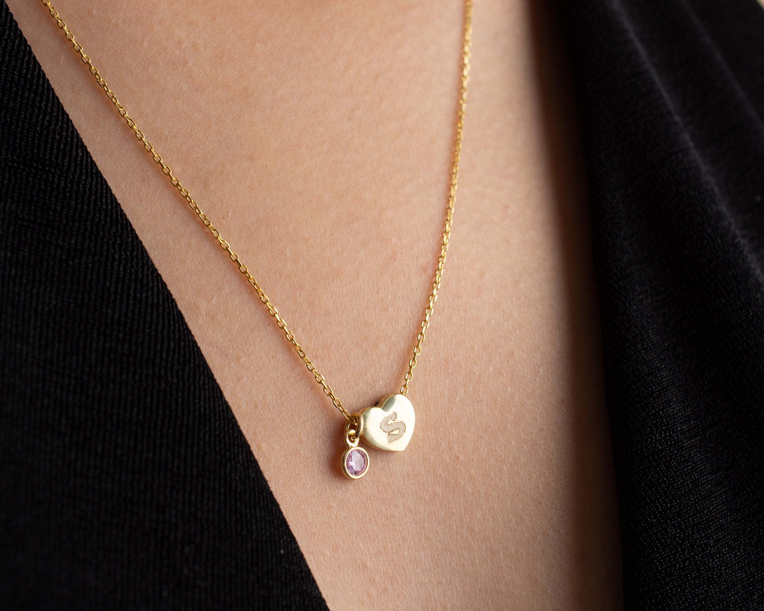 Personalized Initial Heart Birthstone Necklace